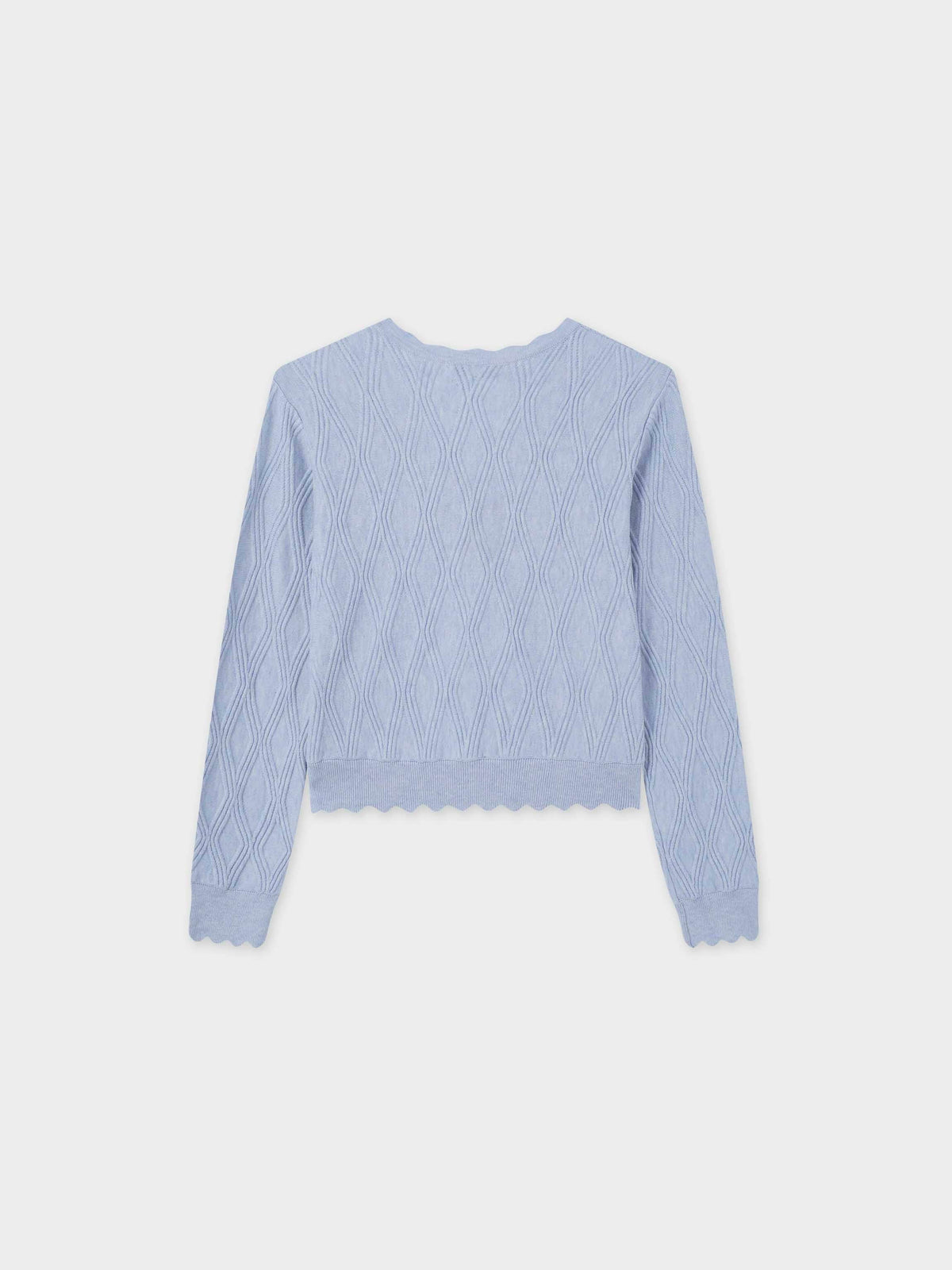 Scalloped Edge Cardigan-Light Blue Heather