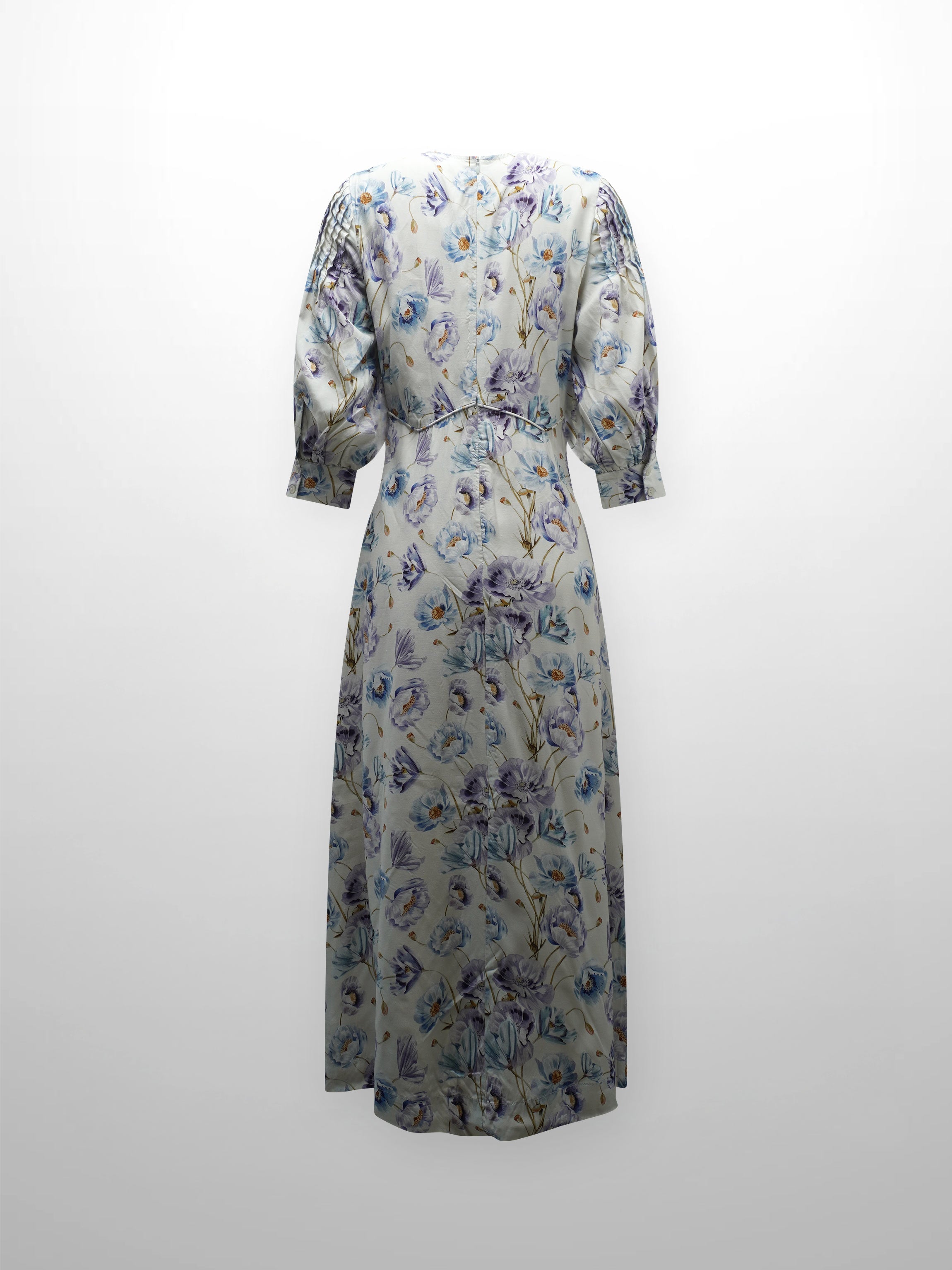 Pleated Sleeve High Waisted Dress-Floral