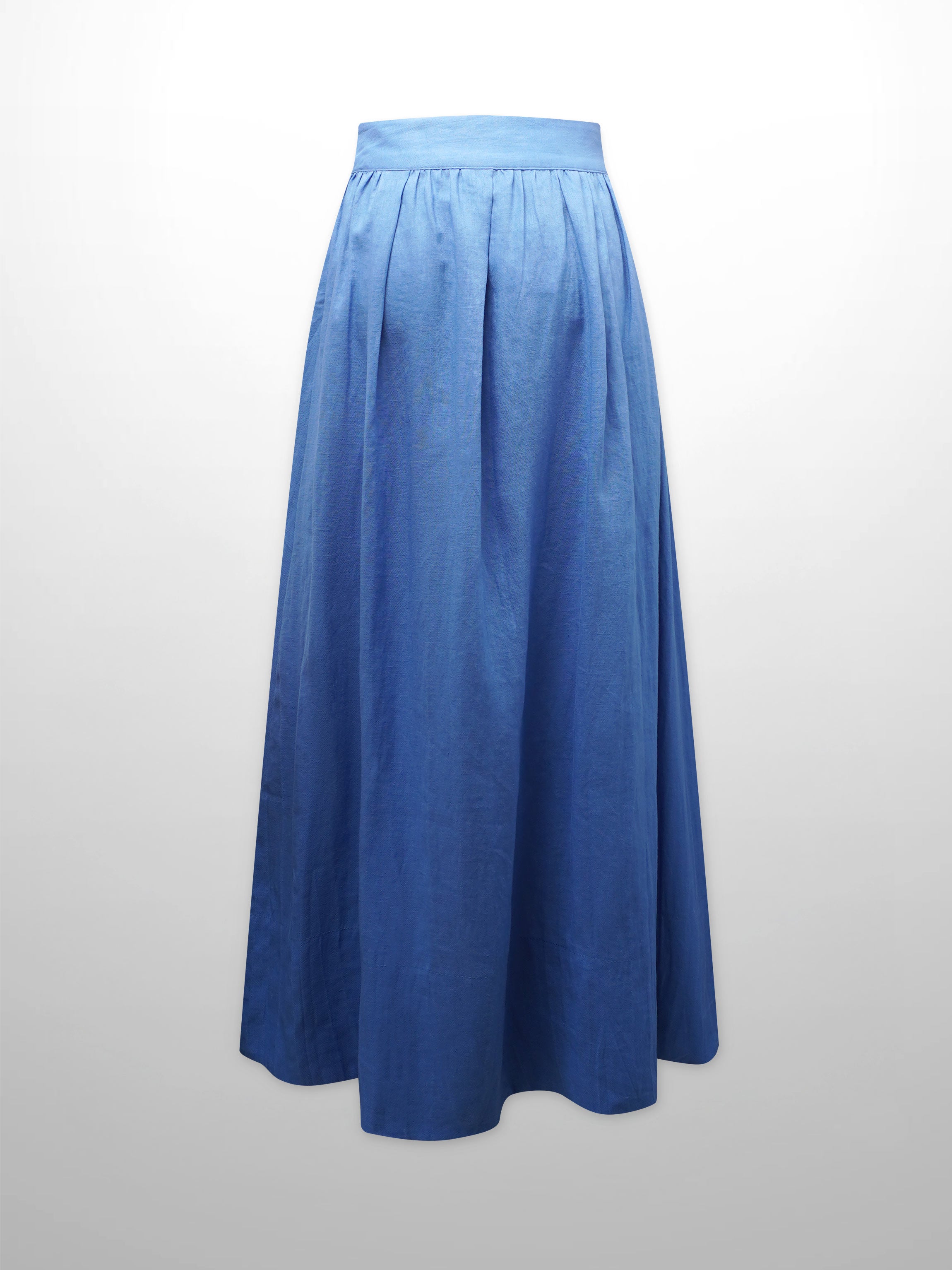 Gathered Waist Linen Skirt-Ocean Blue