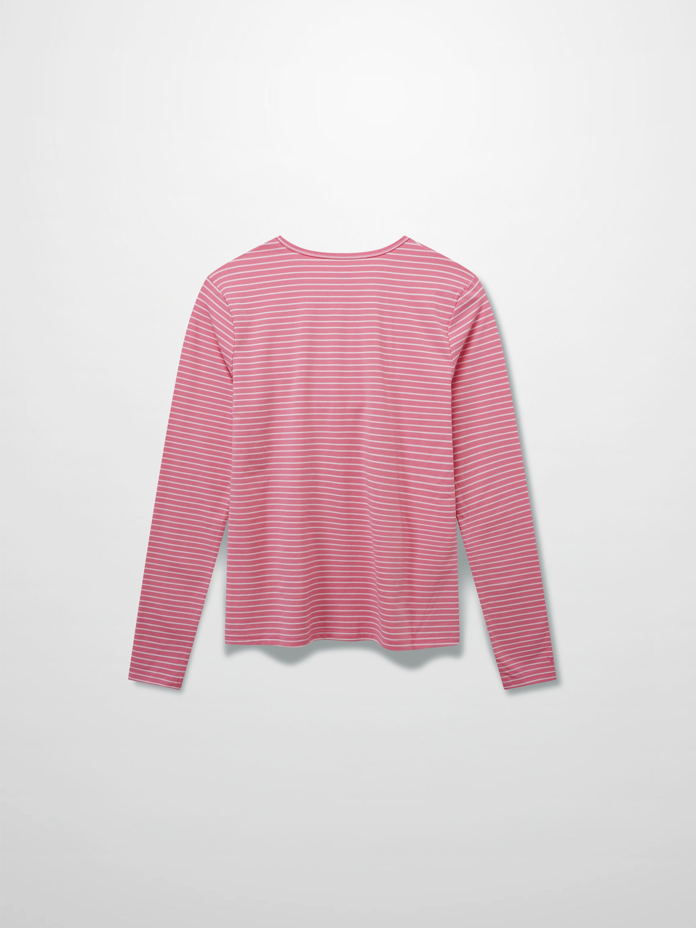 Flat Striped High V Long Sleeve-Pink/White