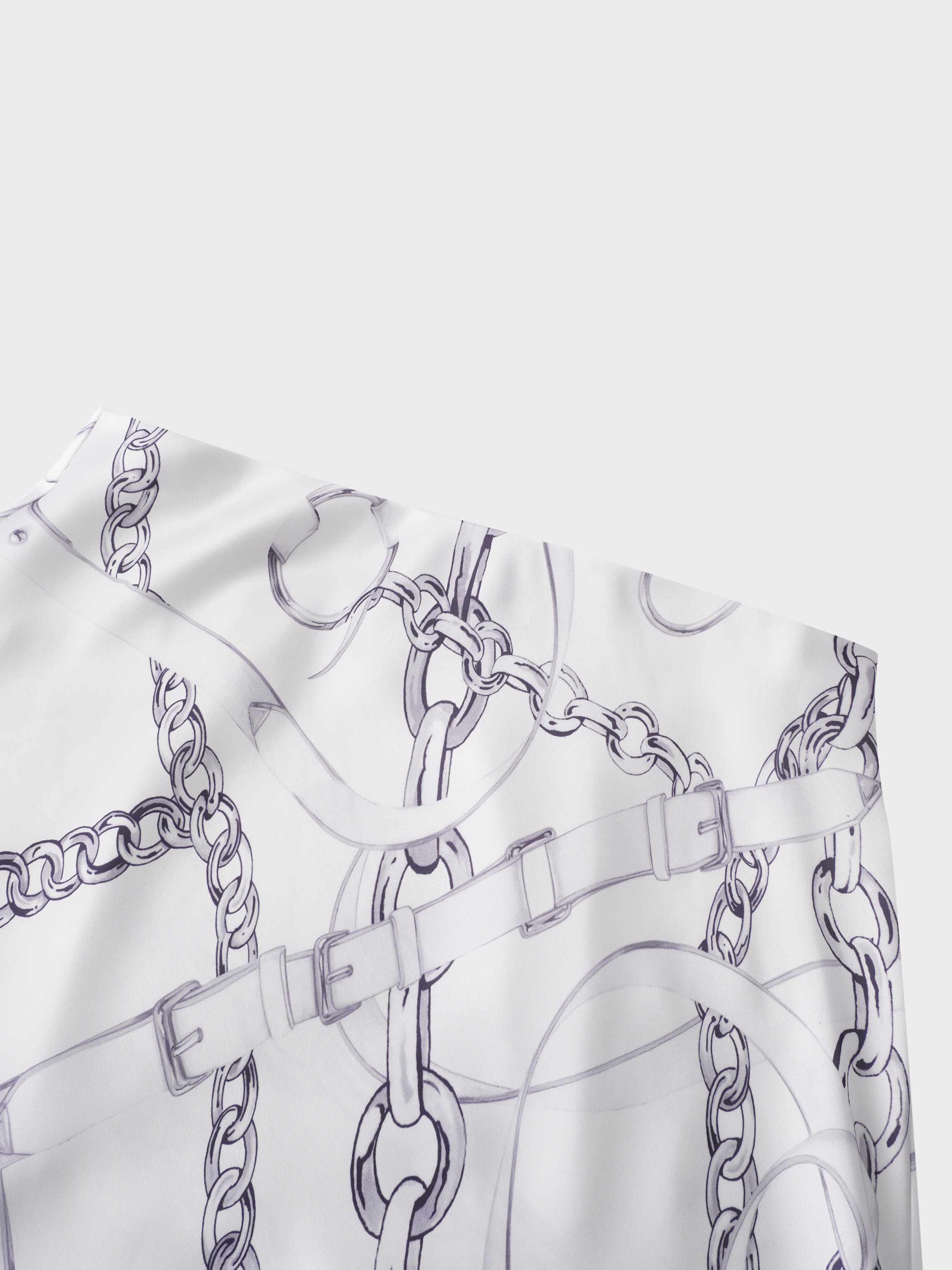 Printed Faux Satin Slip Skirt-Chain Design