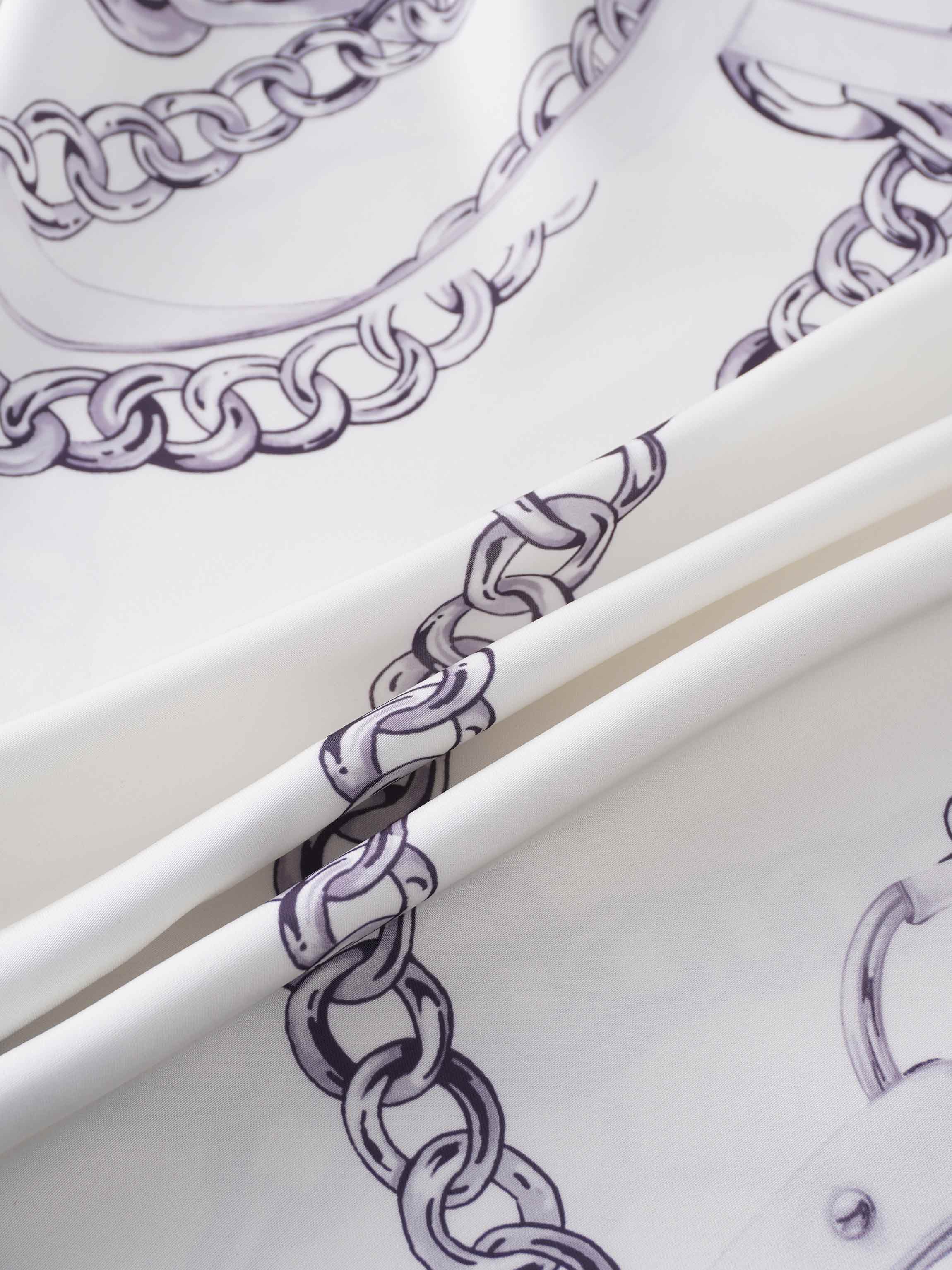 Printed Faux Satin Slip Skirt-Chain Design