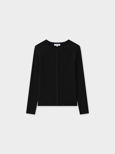 Ribbed Knit Cardigan-Black