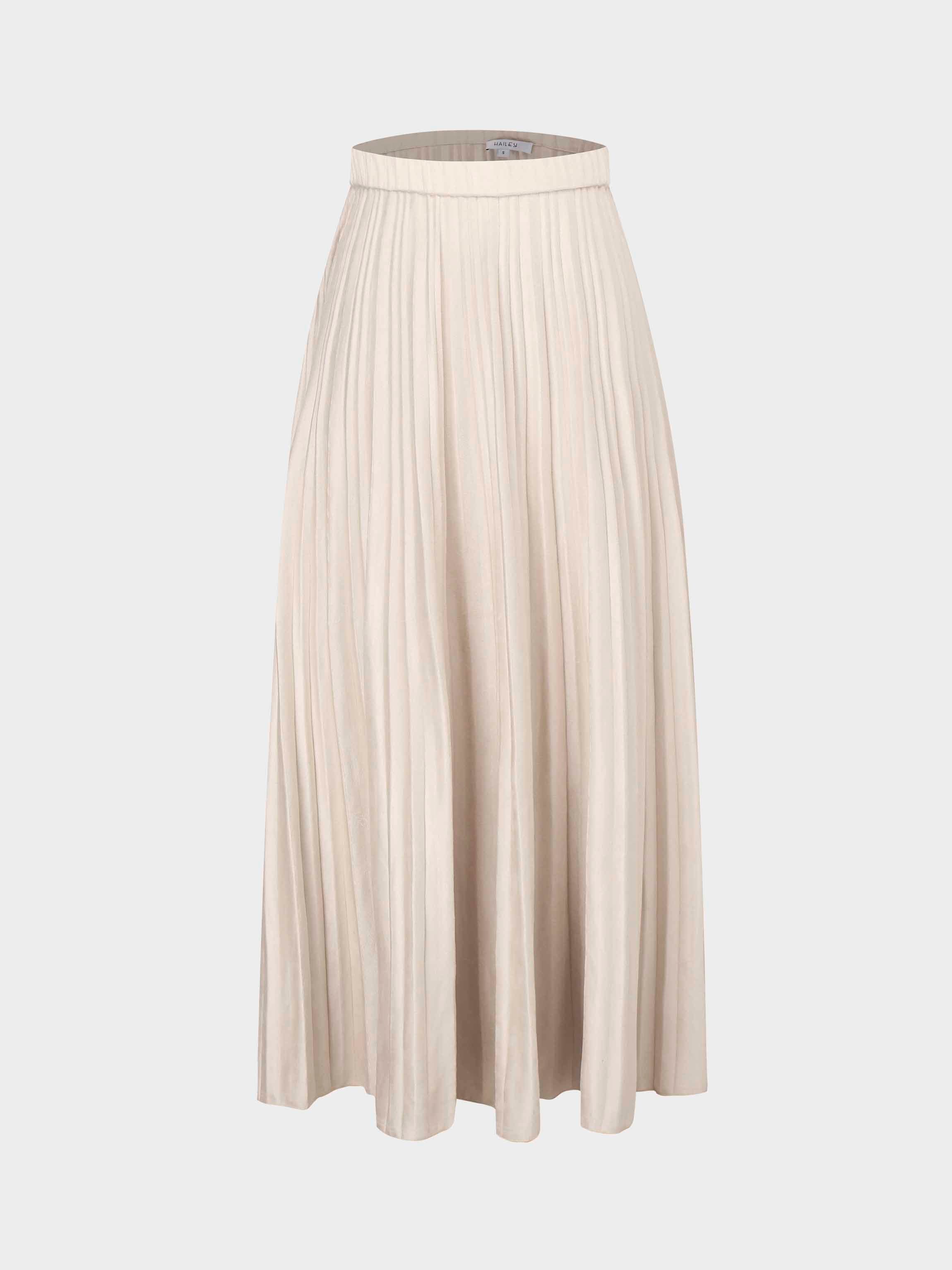 Pleated Faux Suede Skirt 37"-Ivory