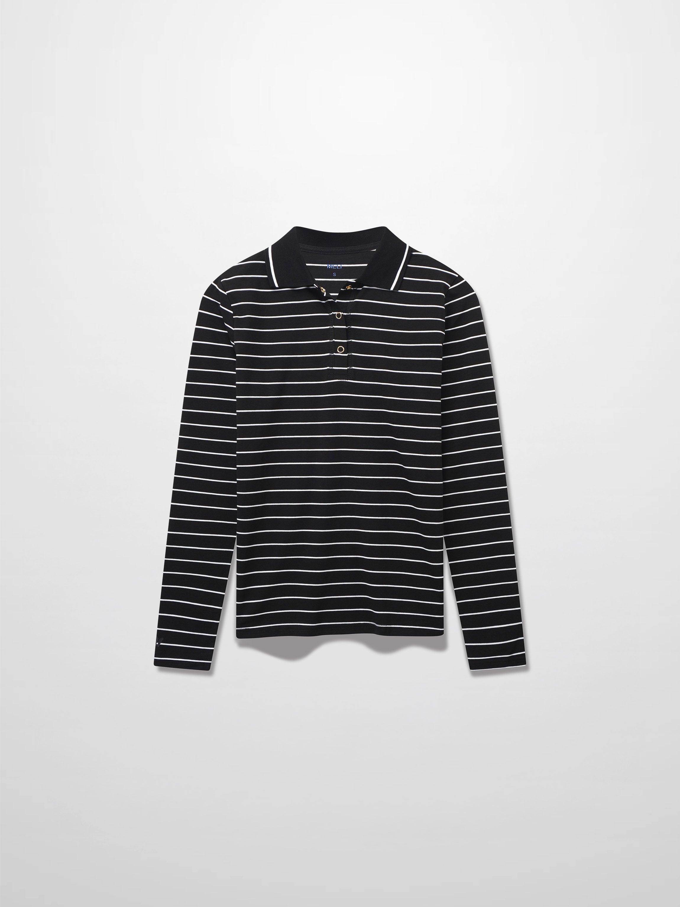 Striped Collar Snap Tee-Black/White