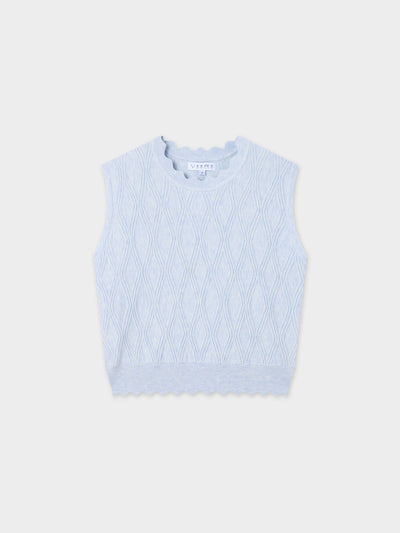 Scalloped Sleeveless Crew Neck Sweater-Light Blue Heather