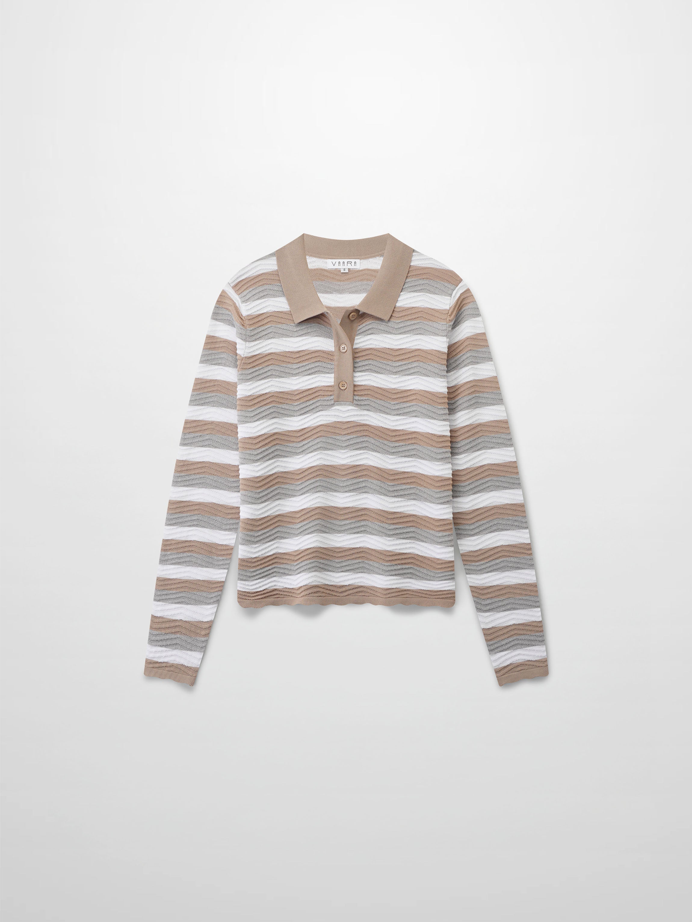 Scallop Edge Collar Sweater-Tan/White/Grey