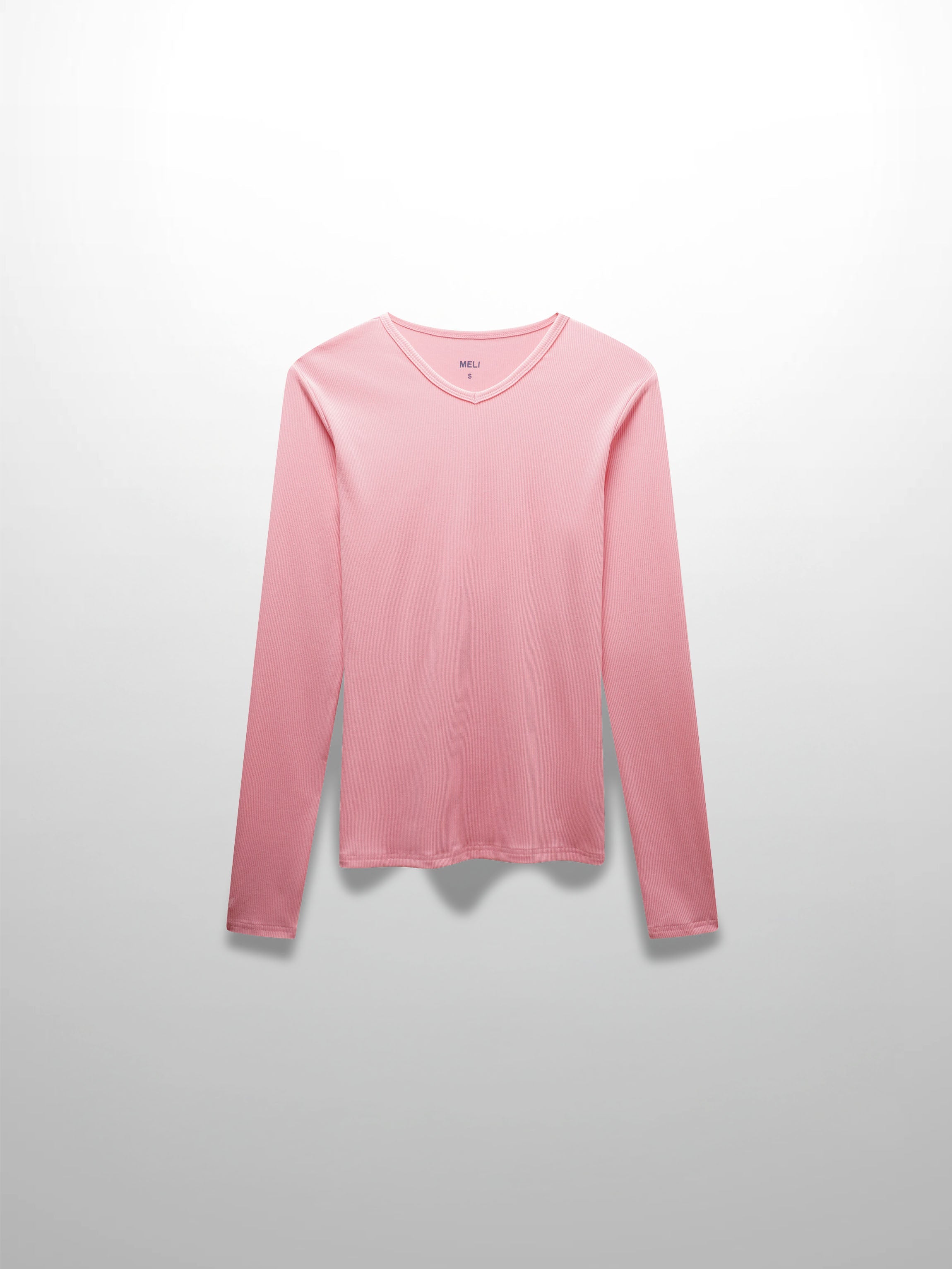 RIBBED HIGH V TEE LS-SO PINK