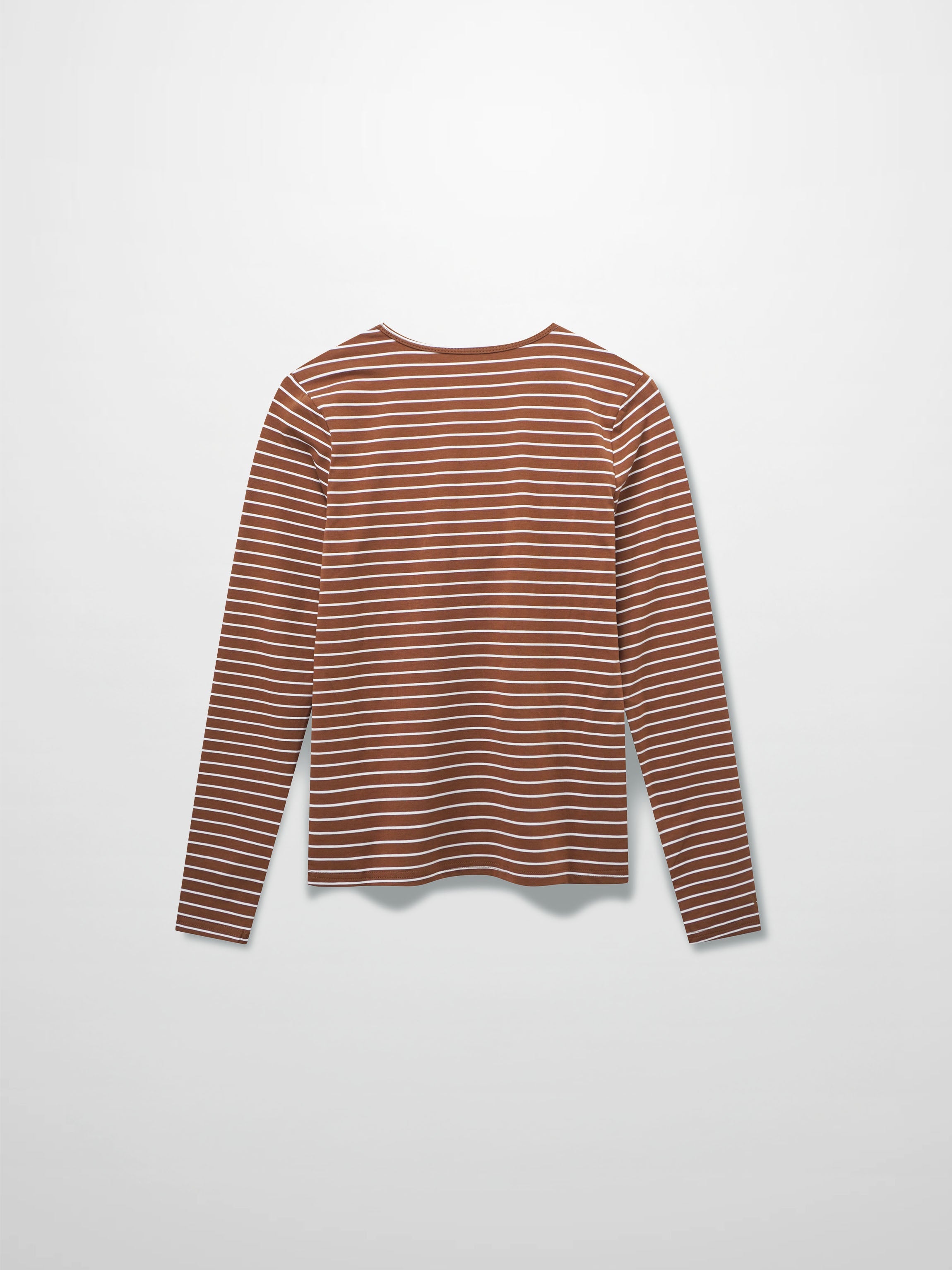 Flat Striped High V Long Sleeve-Brown/White