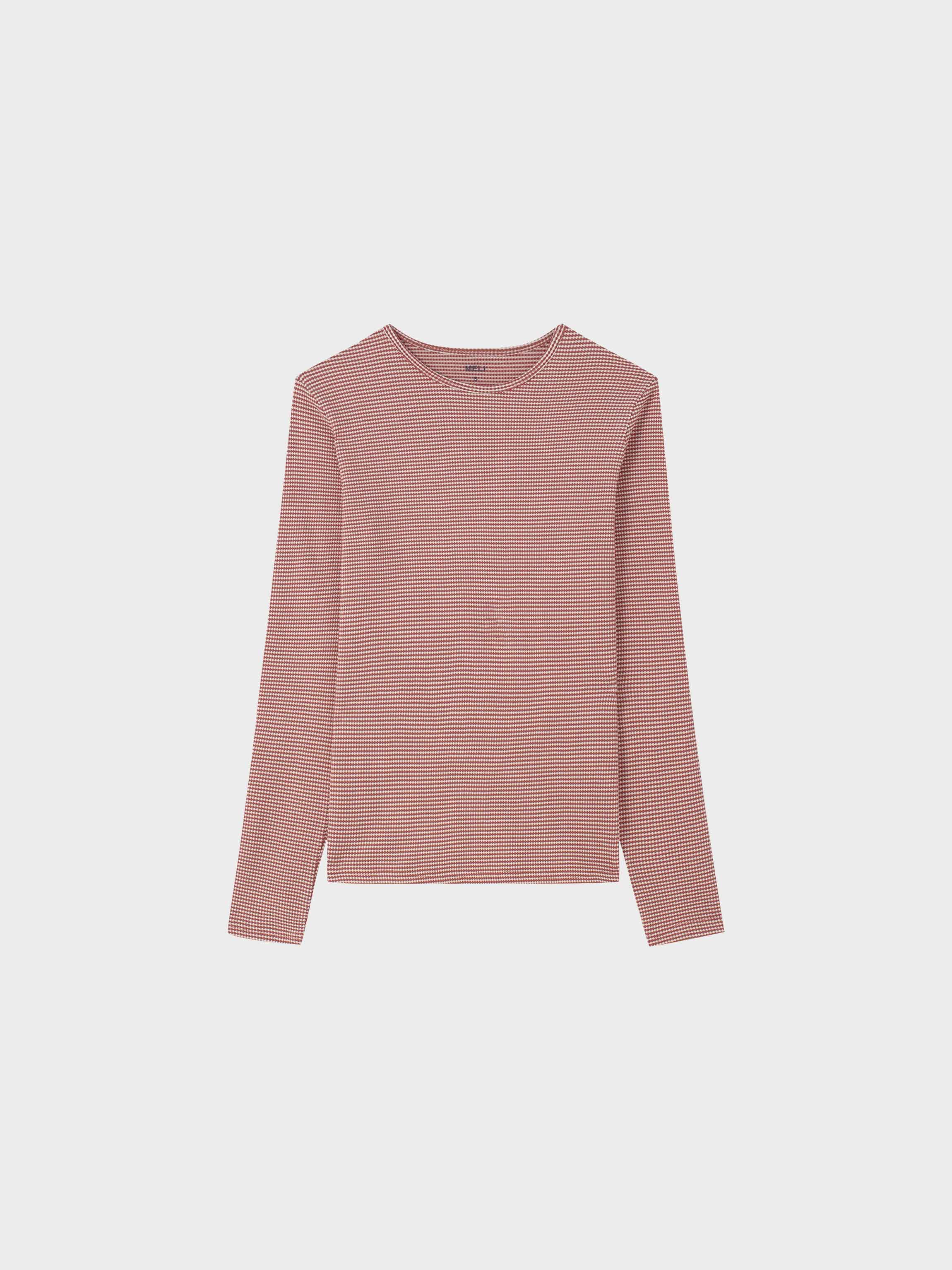 Waffle Striped Crew Tee-Cream/Berry/Lilac