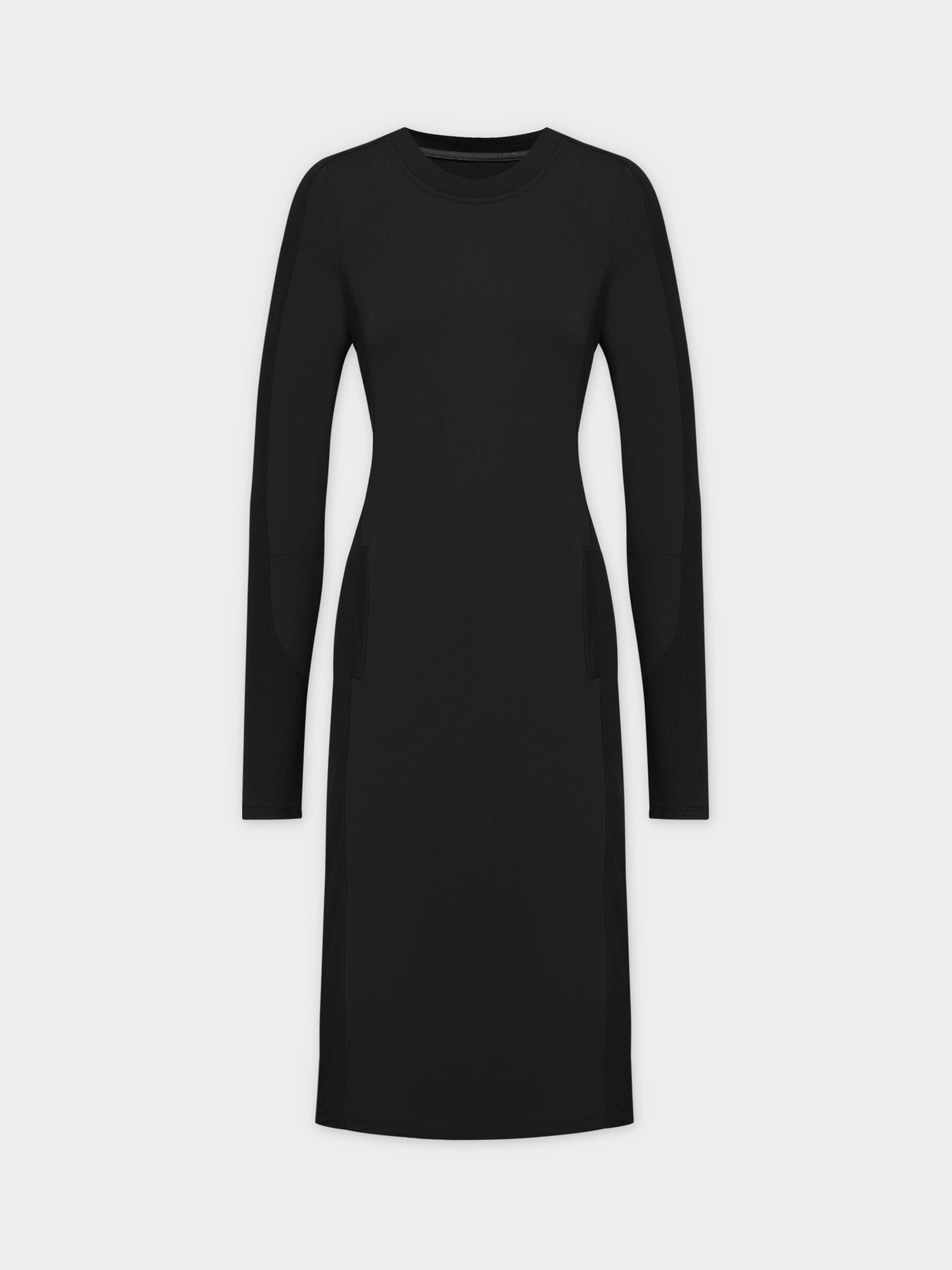 CREW NECK POCKET TEE DRESS 52"-BLACK