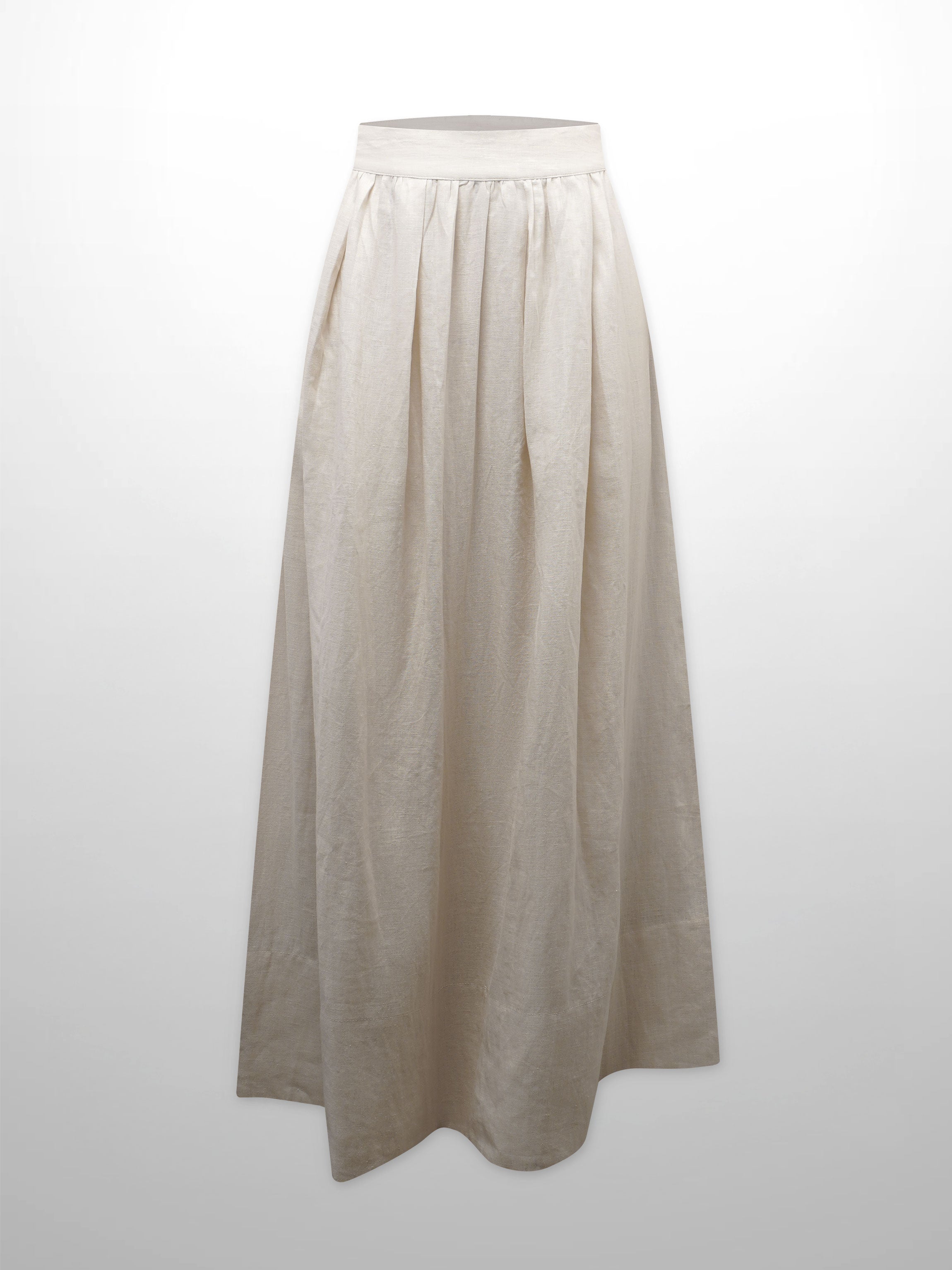 Gathered Waist Linen Skirt-Ecru