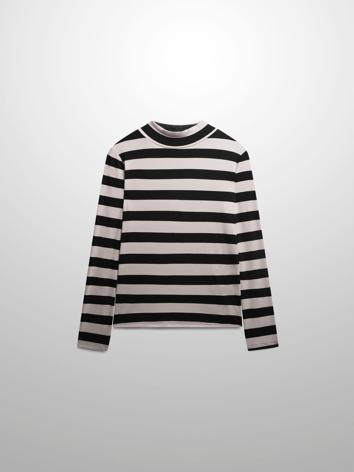 Striped Ribbed Turtleneck-Black/Cream