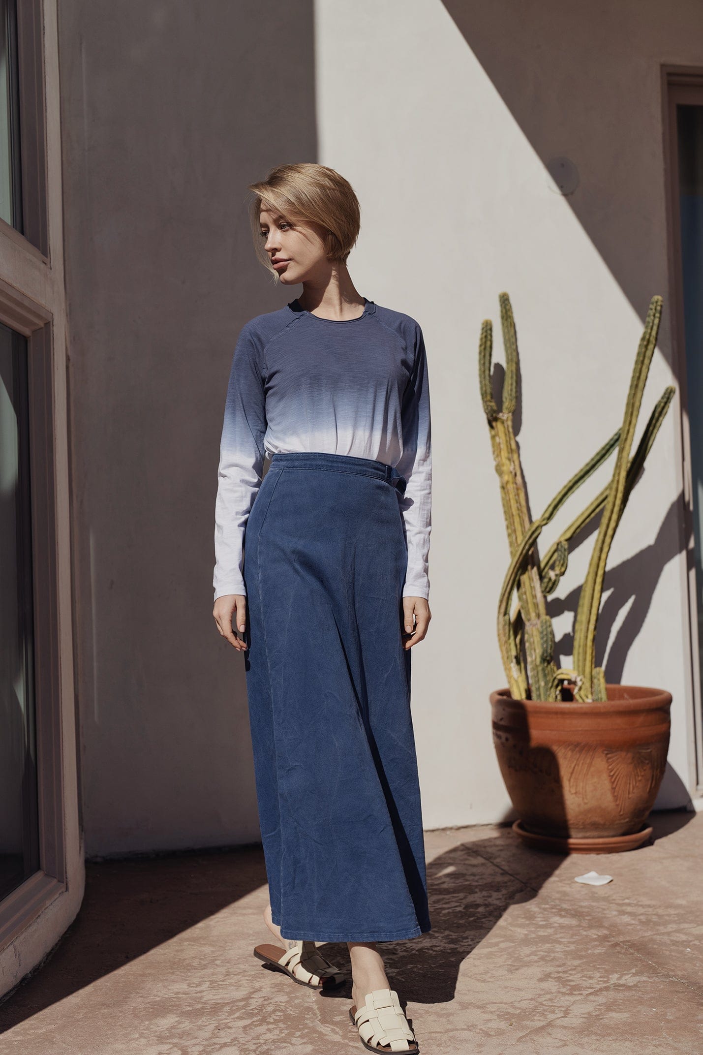 STRETCH DENIM WRAP SKIRT-DARK BLUE – Fame Off Central