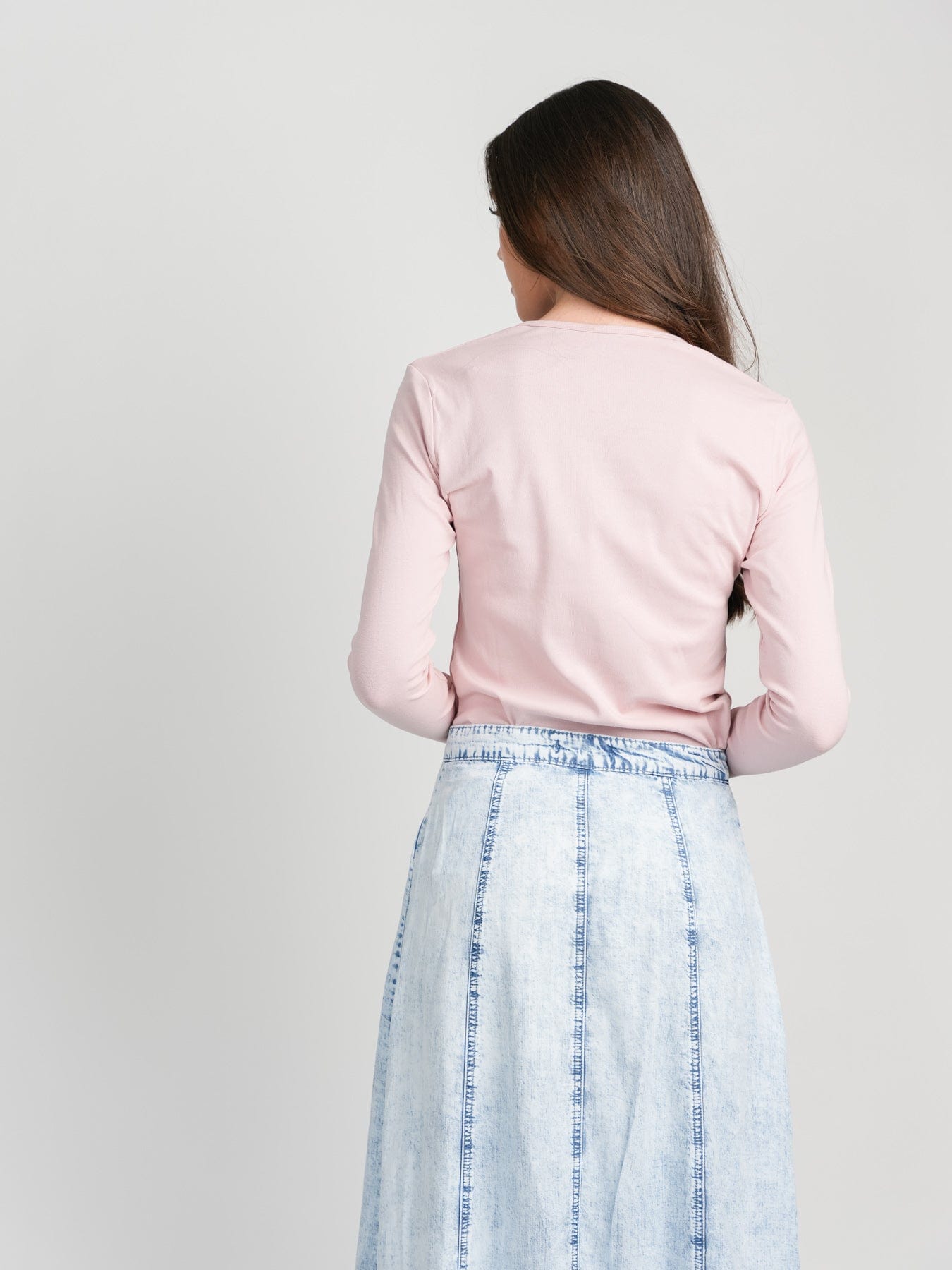 BASIC HIGH V TEE-LONG SLEEVE-PINK