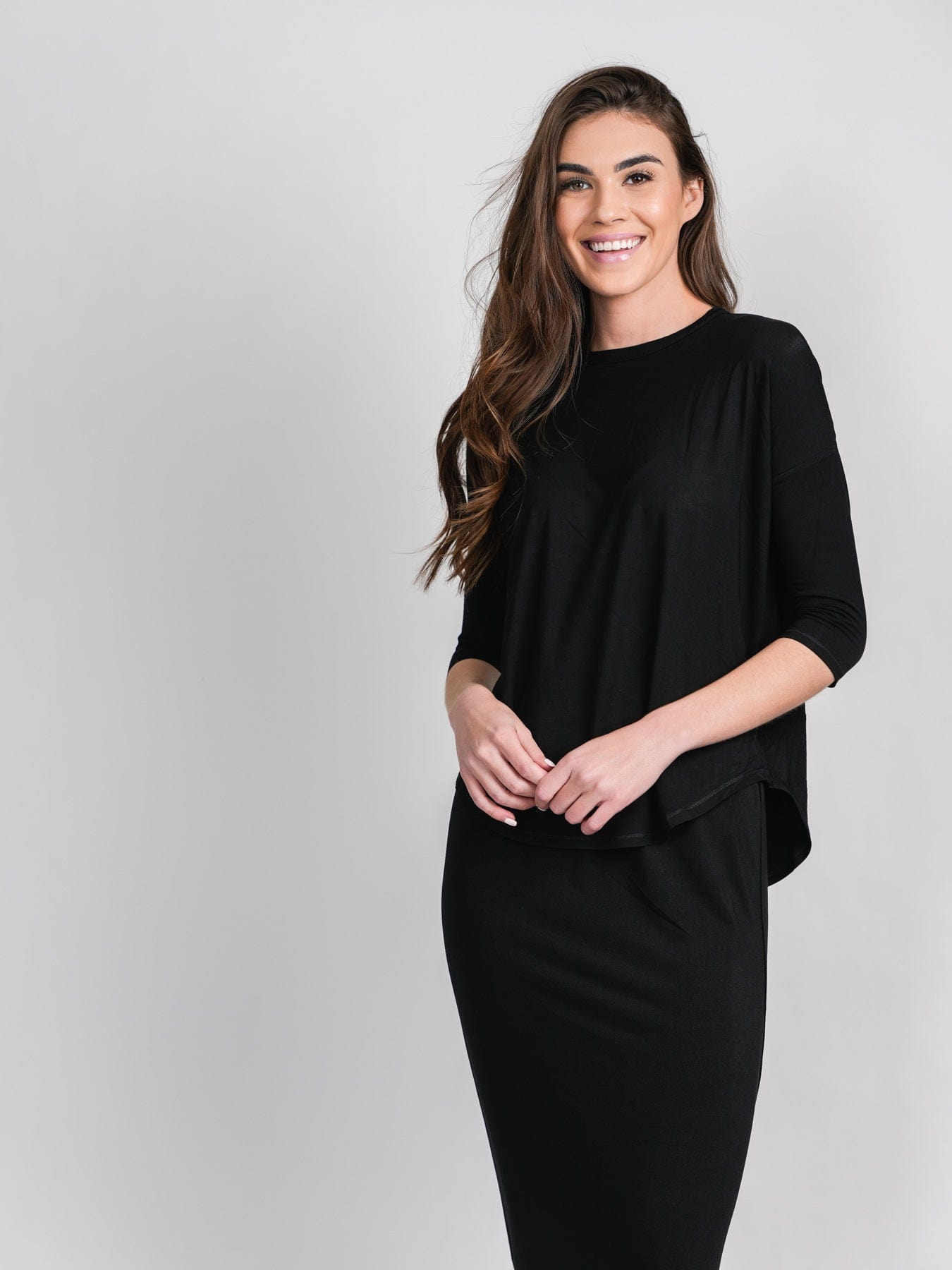 SWING TEE (3Q)-BLACK