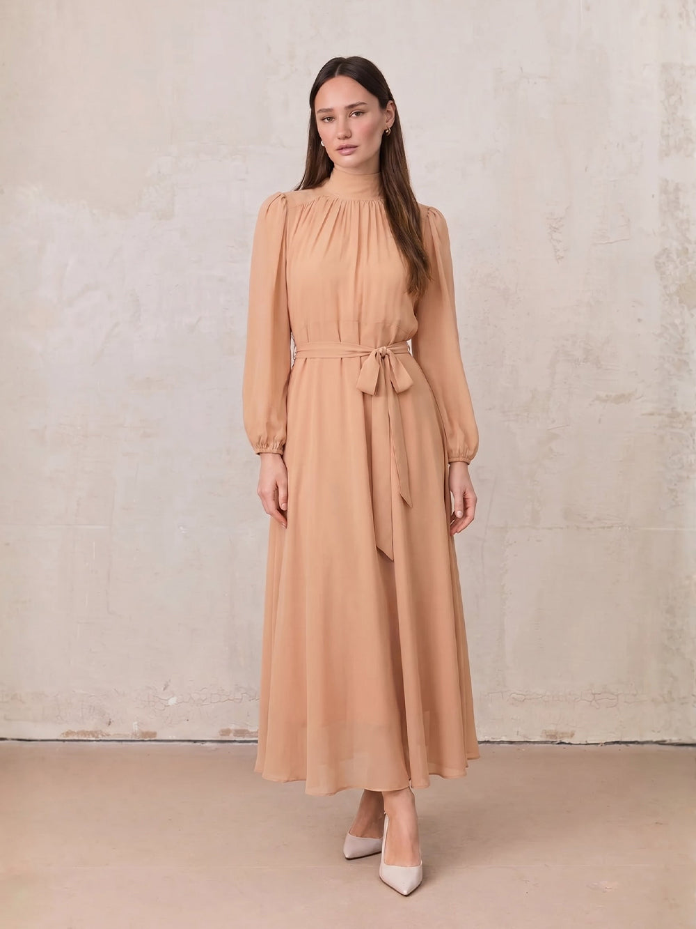 Asymmetrical Bottom Belted Dress-Mocha