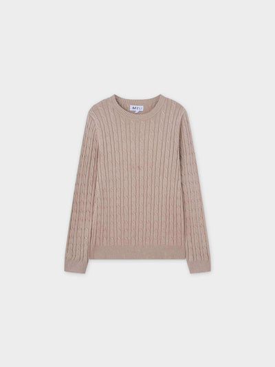 Knit Cable Sweater-Heathered Tan/Cream