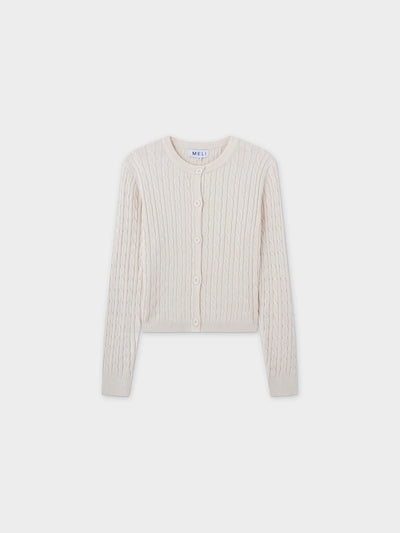 Cable Knit Crew Cardigan-Ivory