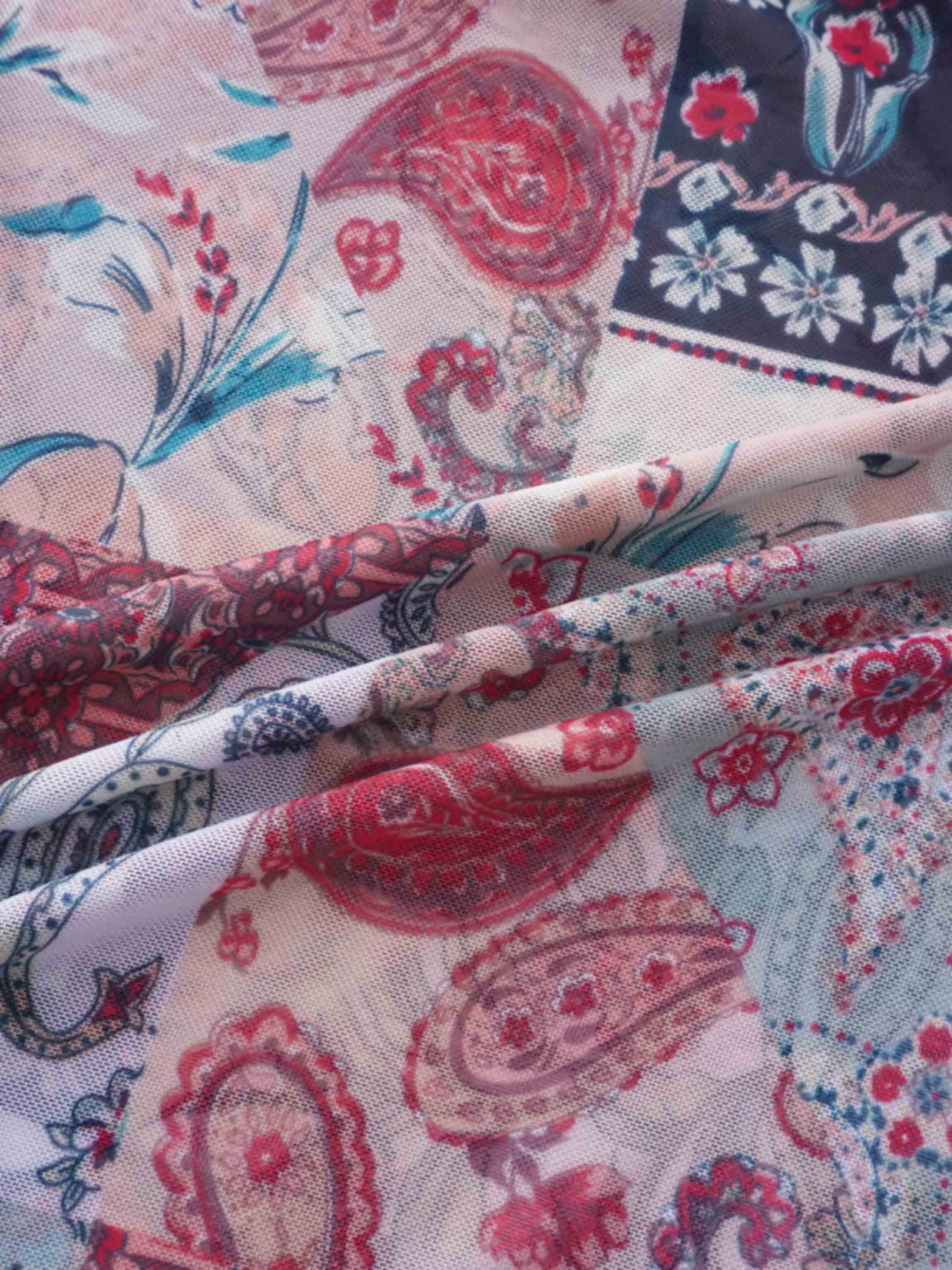 Printed Mesh Crew Neck Top-Vintage Floral