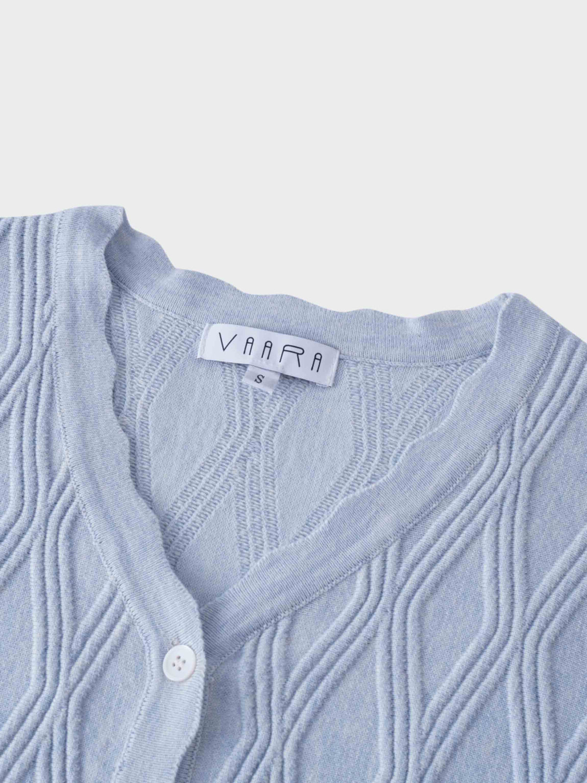 Scalloped Edge Cardigan-Light Blue Heather