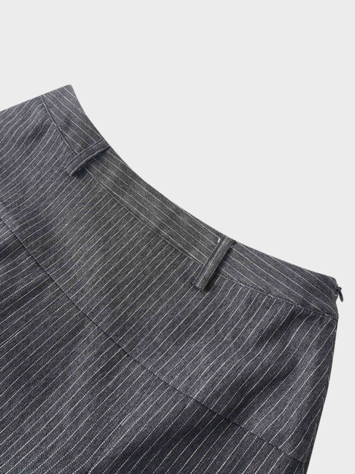 Yoke Pleated Denim Skirt-Black Pinstripe
