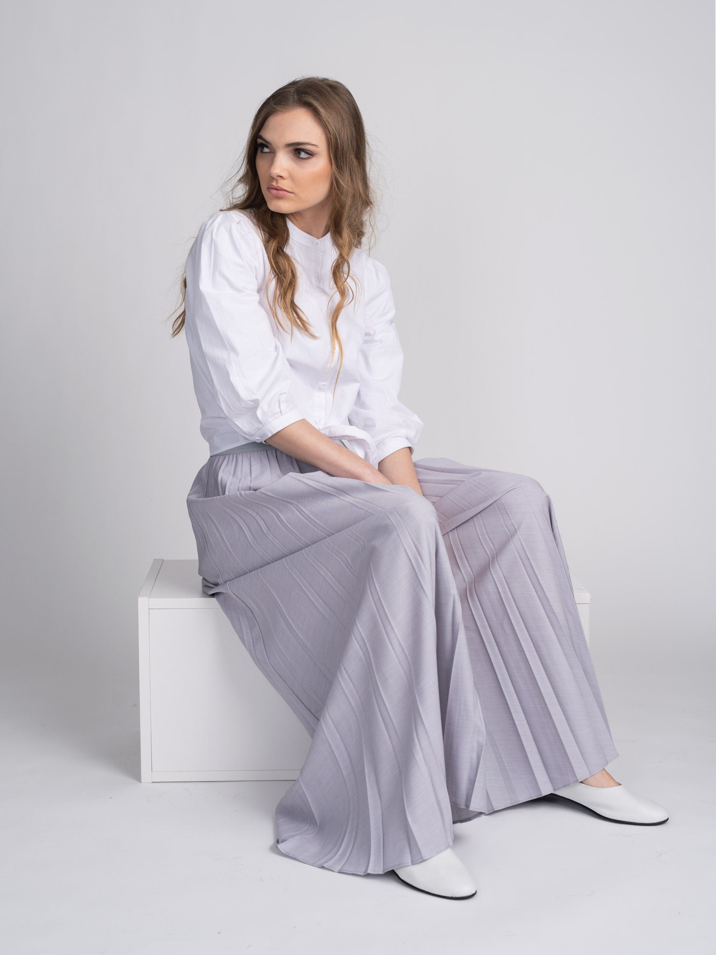 PLEATED SKIRT 37"-GREY