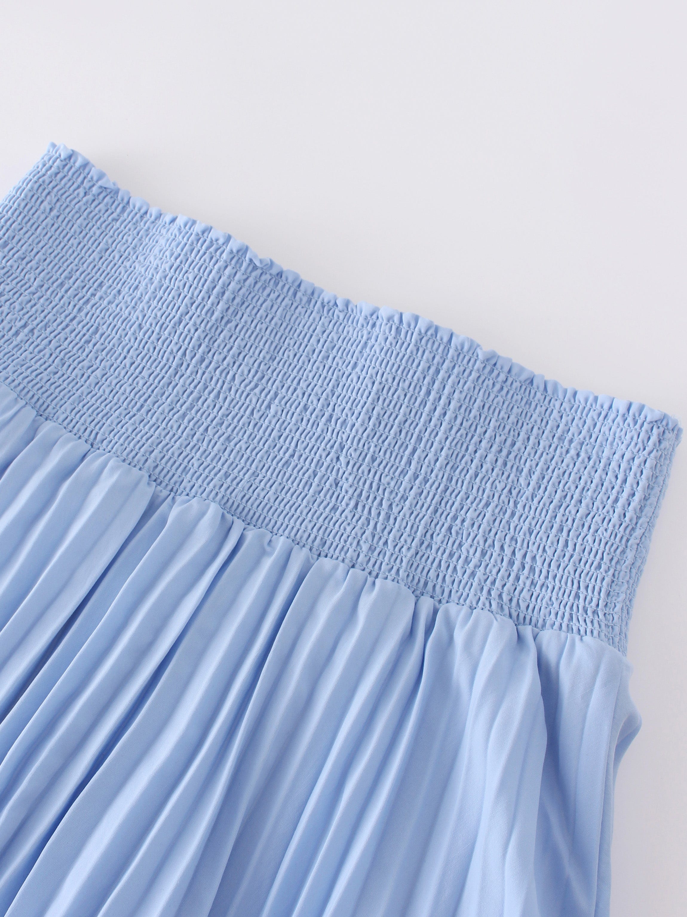 SHIRRED WAIST PLEATED SKIRT (LONG)-LIGHT BLUE