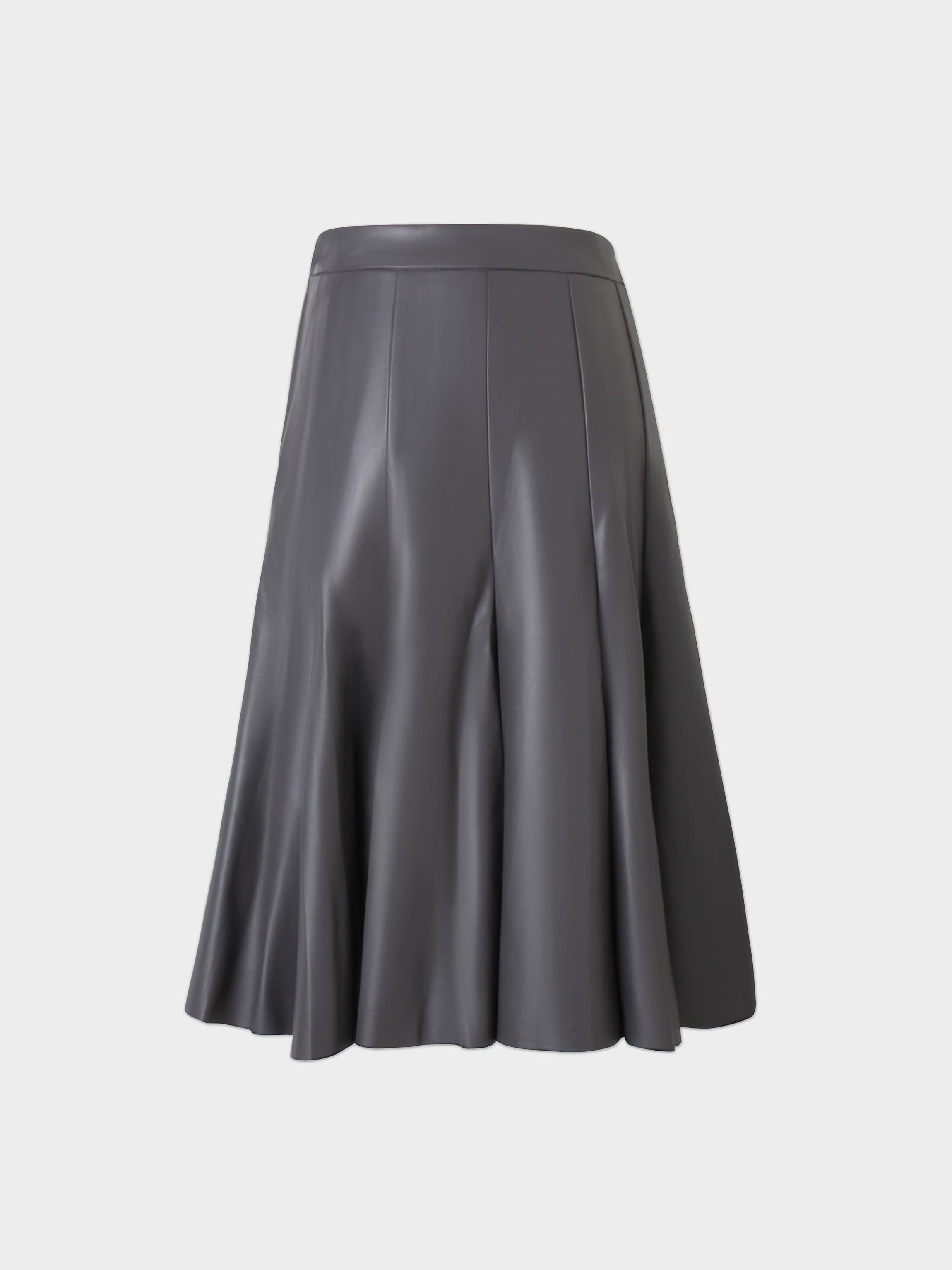 Flare Leather Skirt 25.5"-Grey