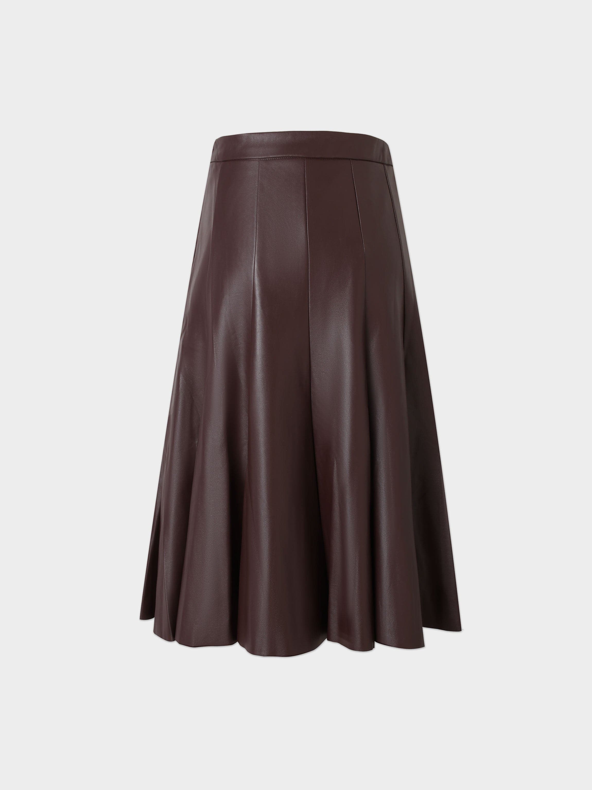 Flare Leather Skirt 25.5"-Brown