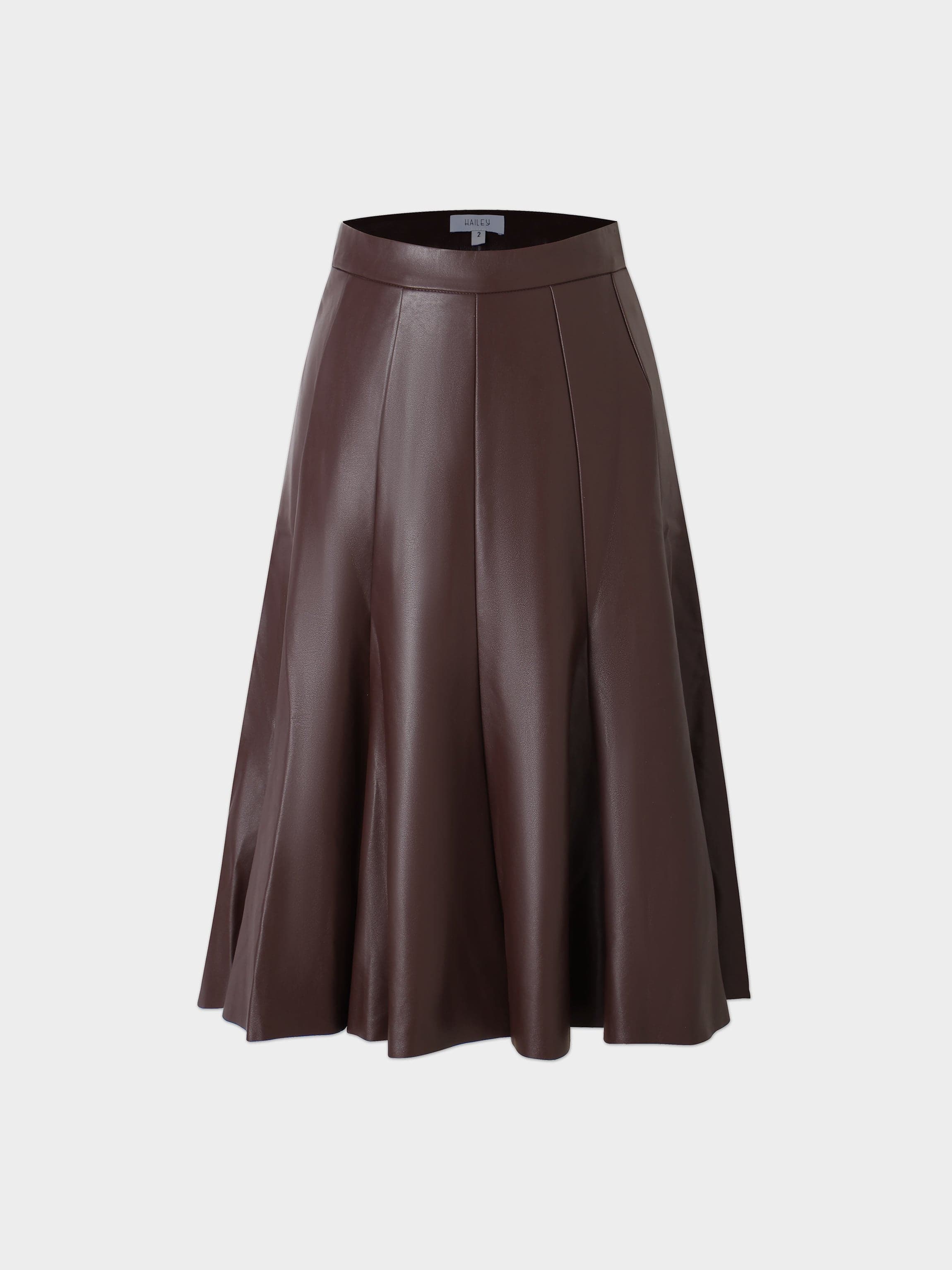 Flare Leather Skirt 25.5"-Brown