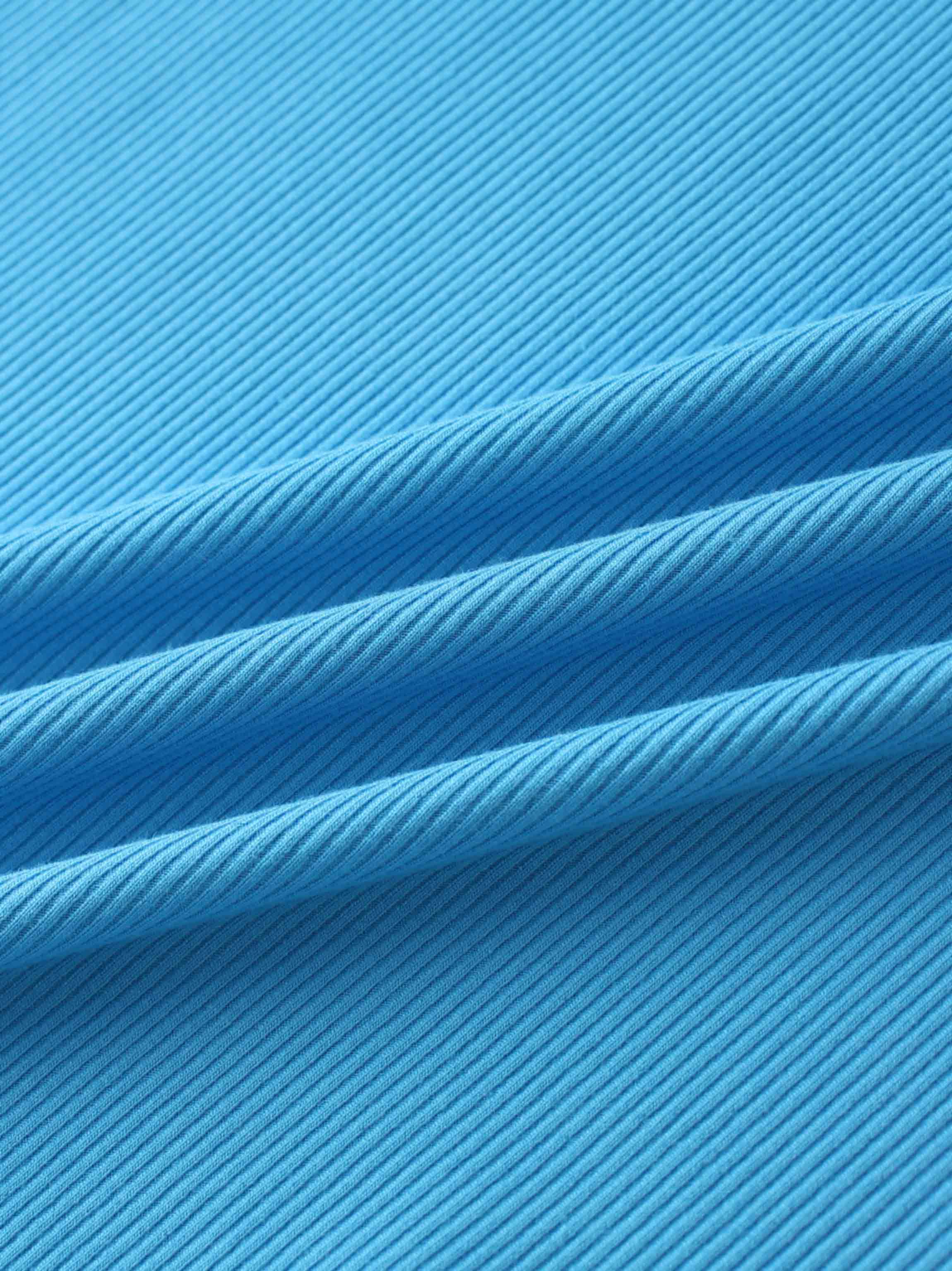 Rounded Hem Ribbed T-Shirt-Sky Blue