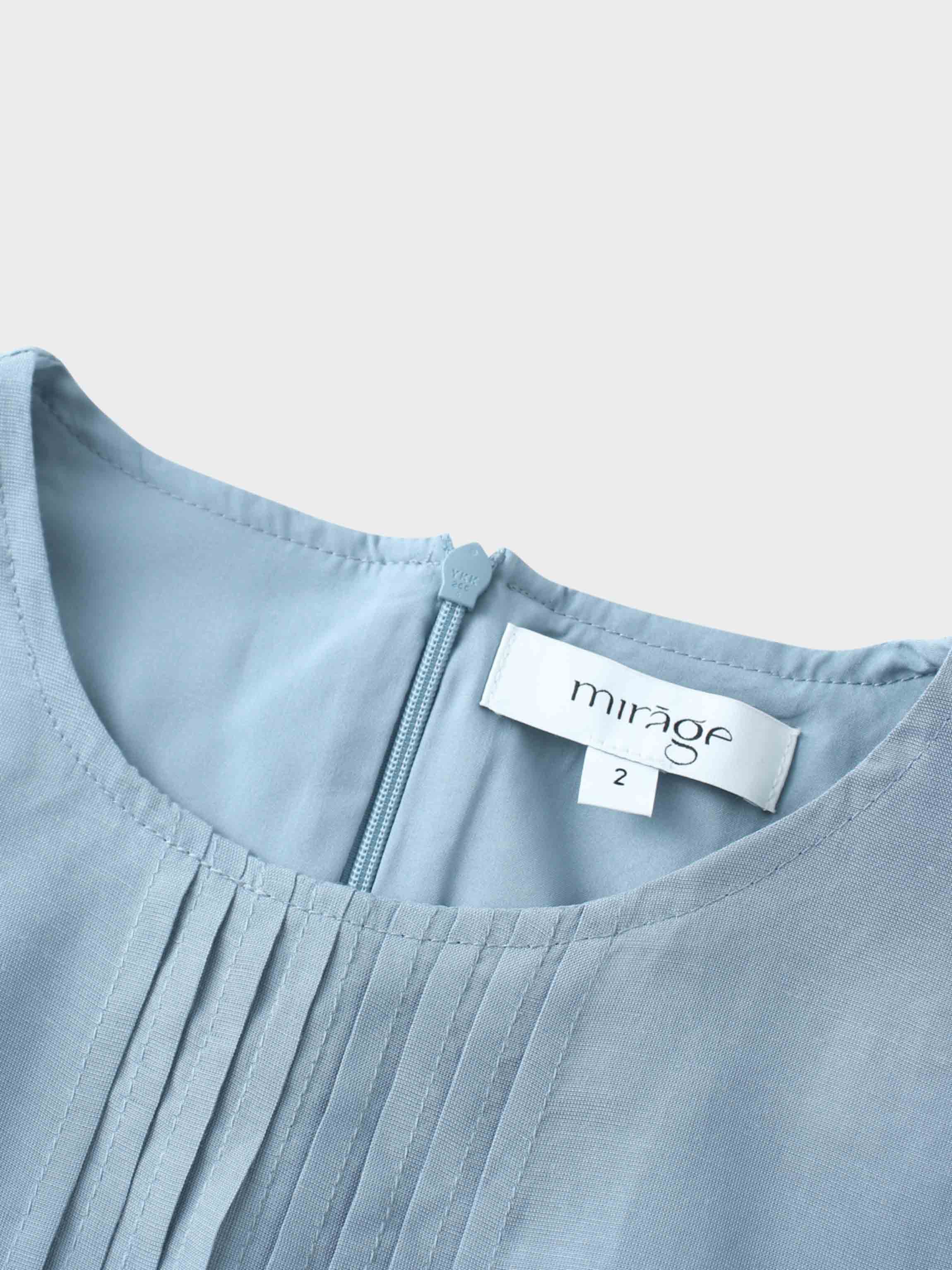 Pleated Sleeve High Waisted Dress-Light Blue