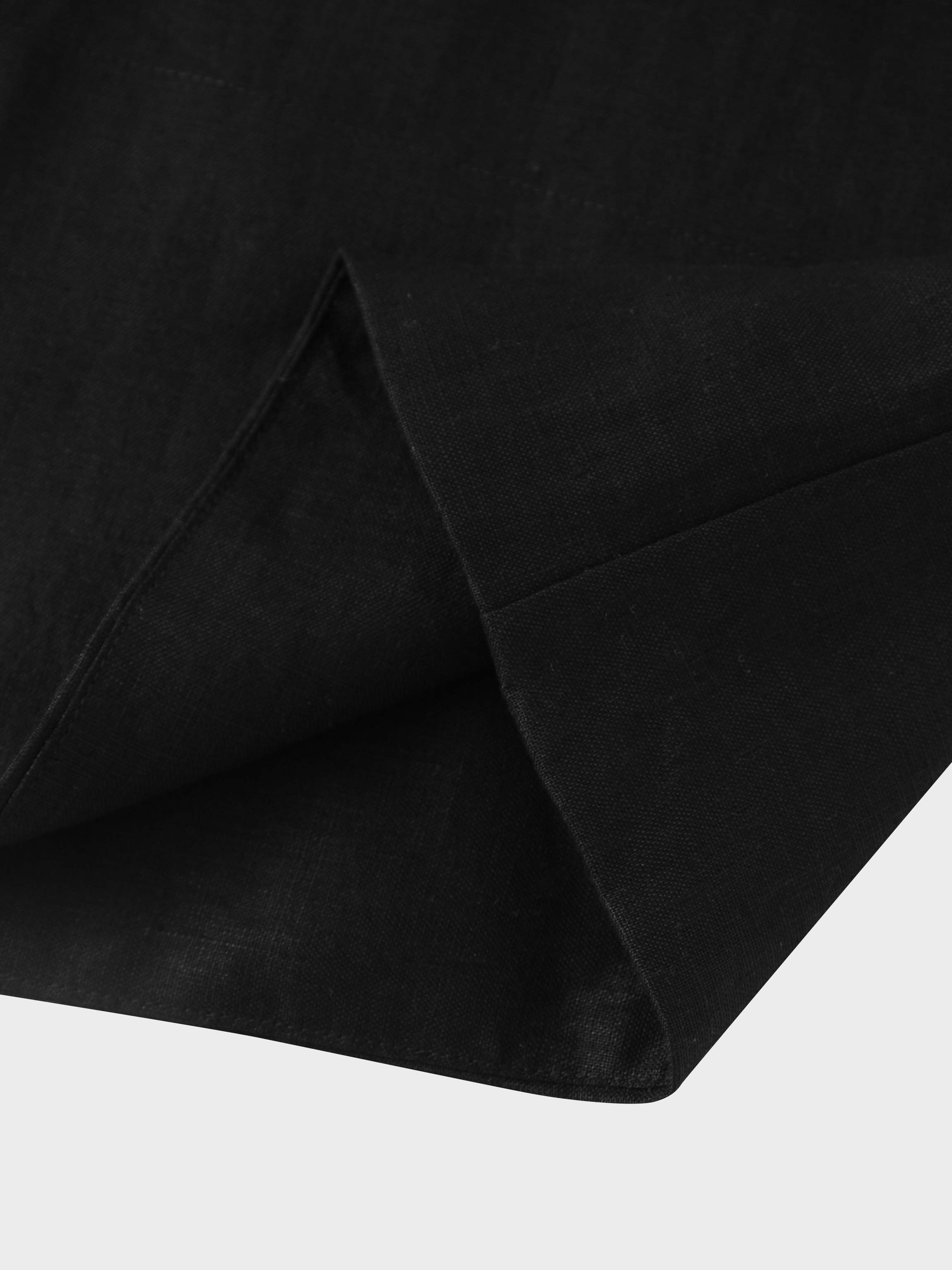 Gathered Waist Linen Skirt-Black