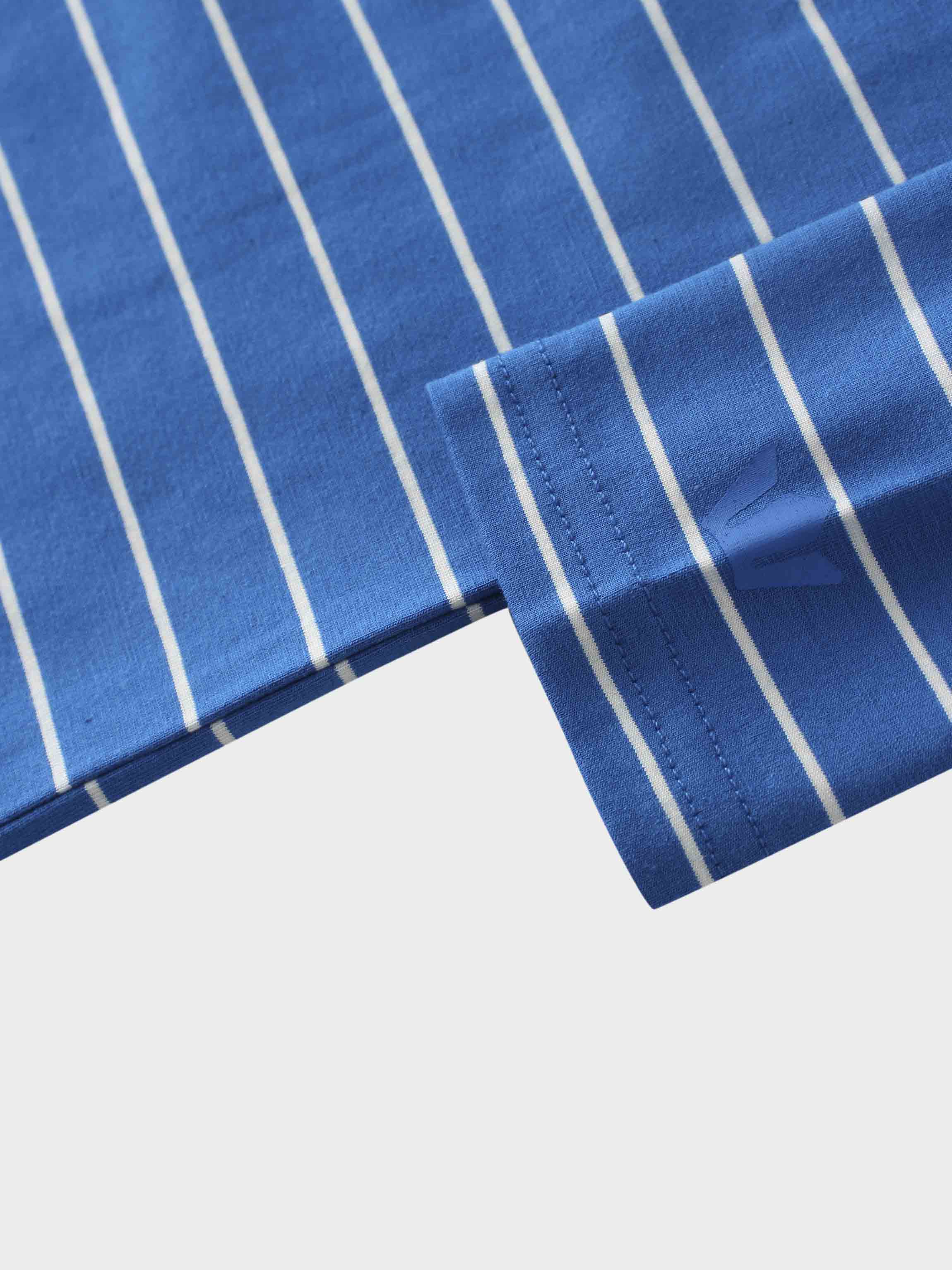 Striped Collar Snap Tee-Cobalt Blue/White