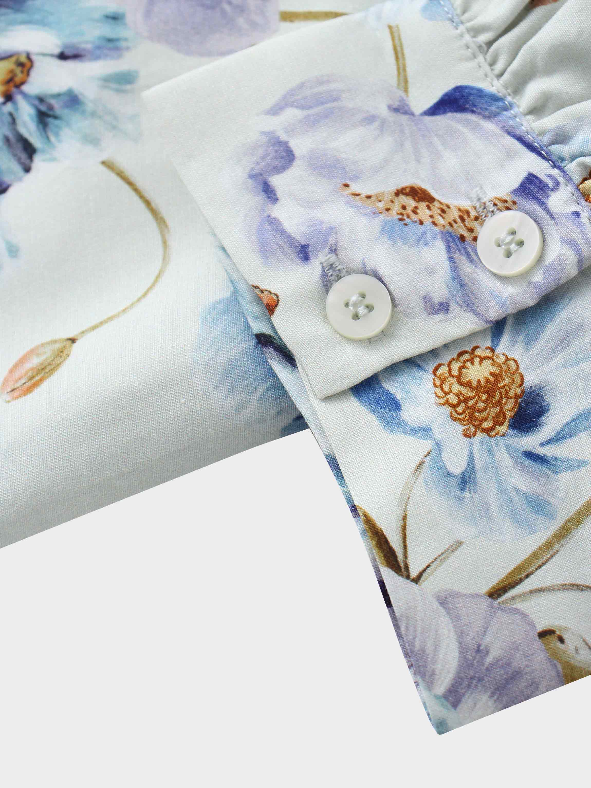 Pleated Sleeve High Waisted Dress-Floral