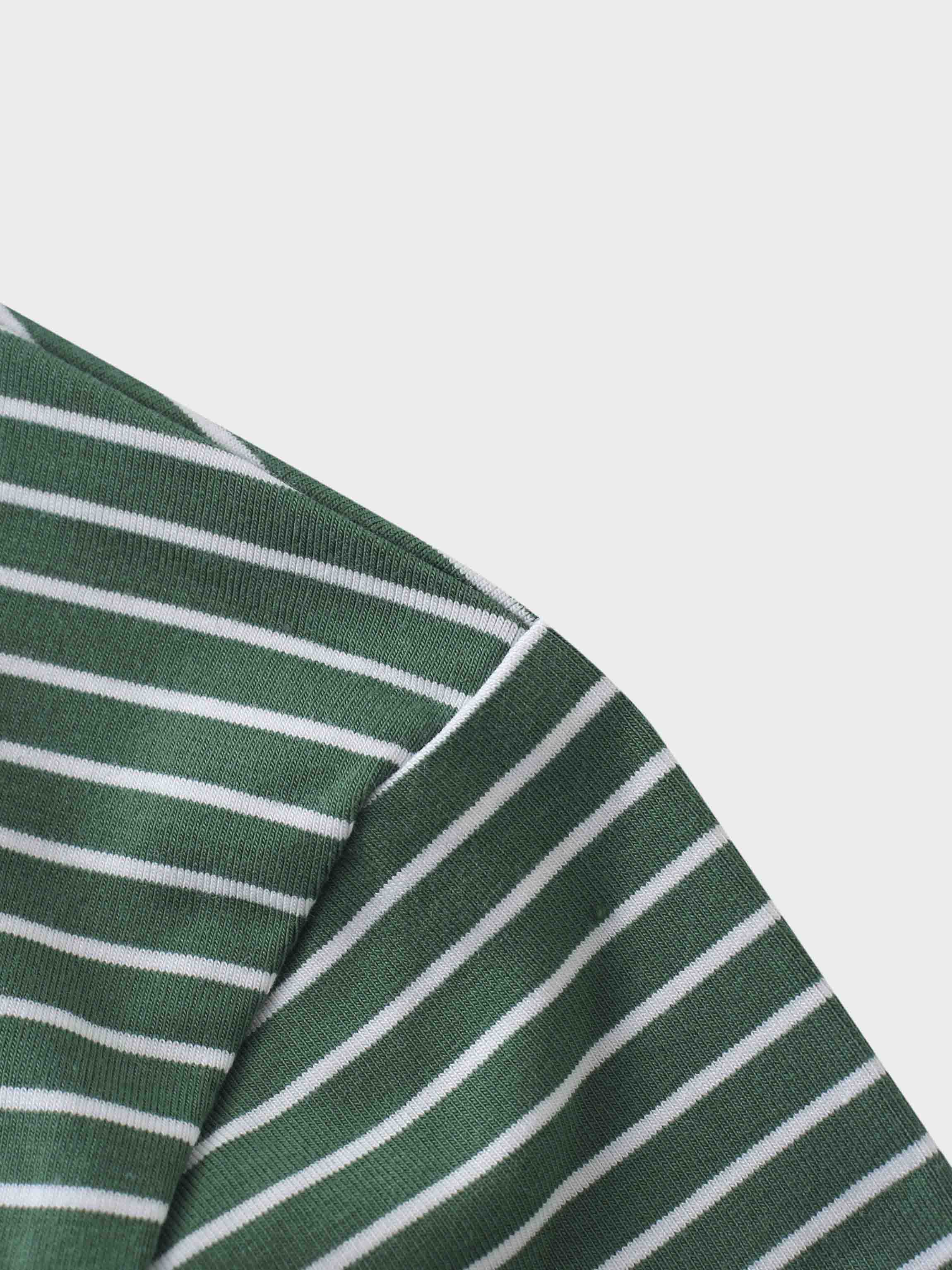 Flat Striped High V Long Sleeve-Green/White