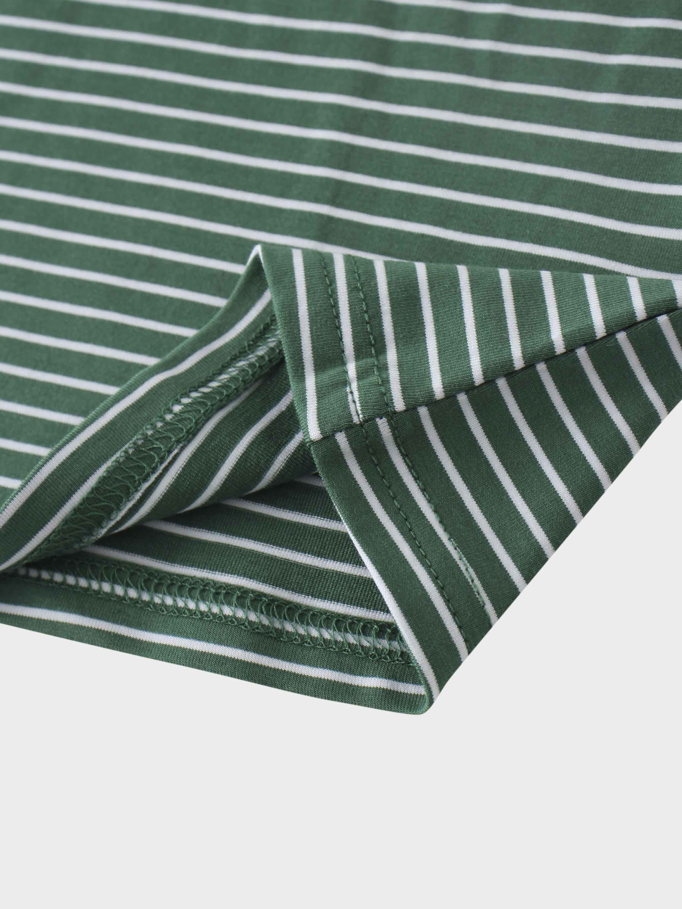 Flat Striped High V Long Sleeve-Green/White