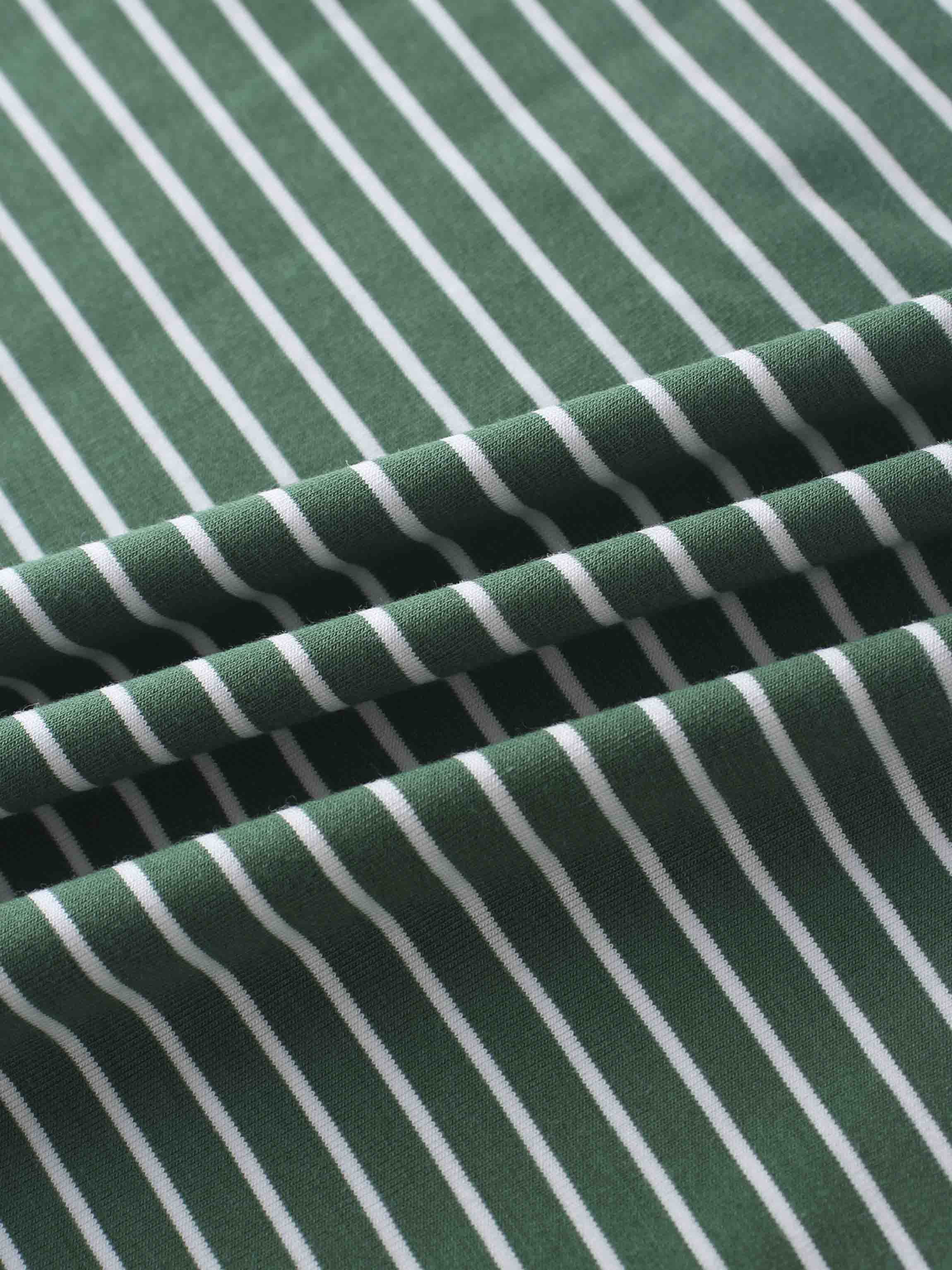 Flat Striped High V Long Sleeve-Green/White