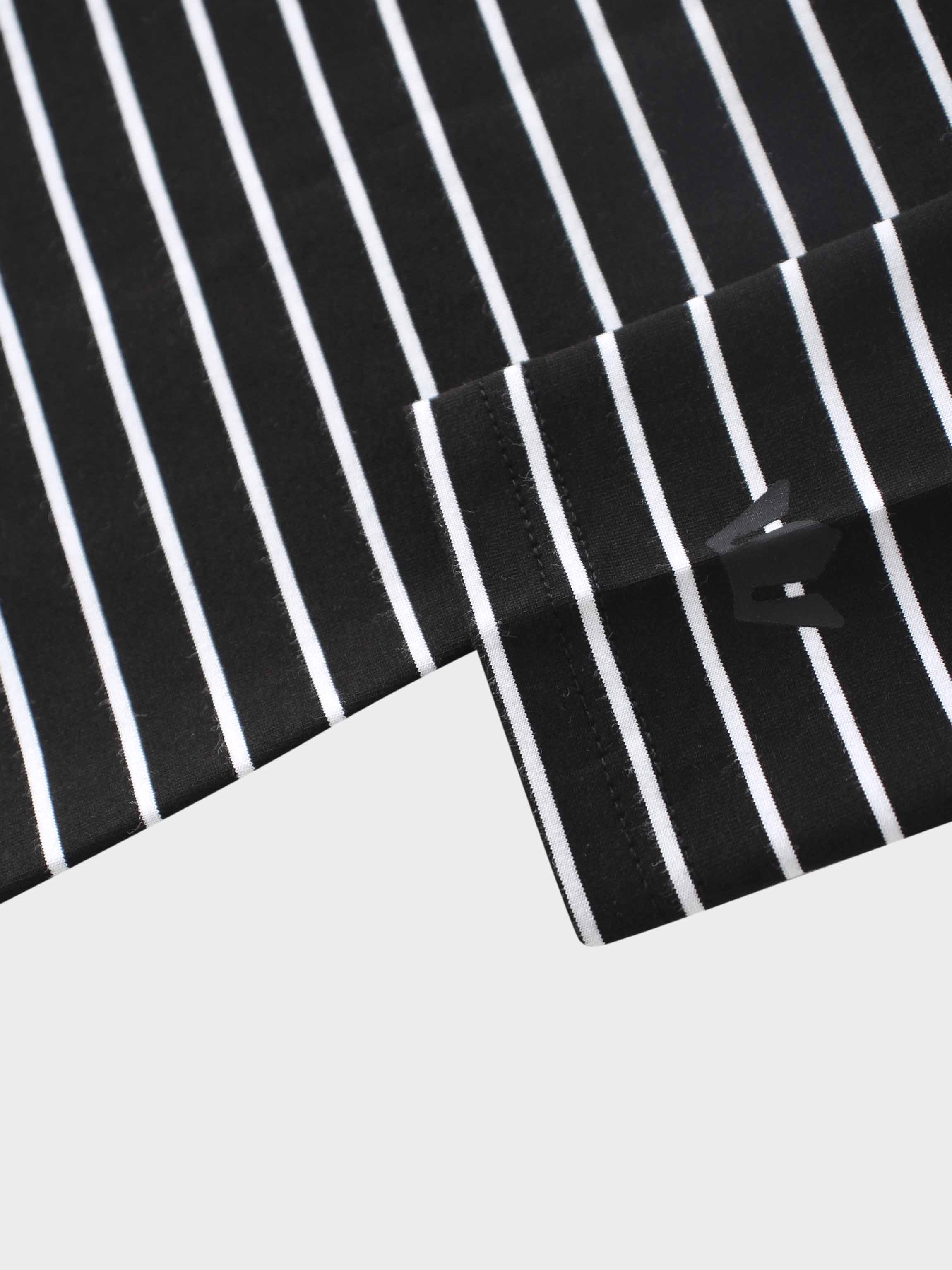 Flat Striped High V Long Sleeve-Black/White