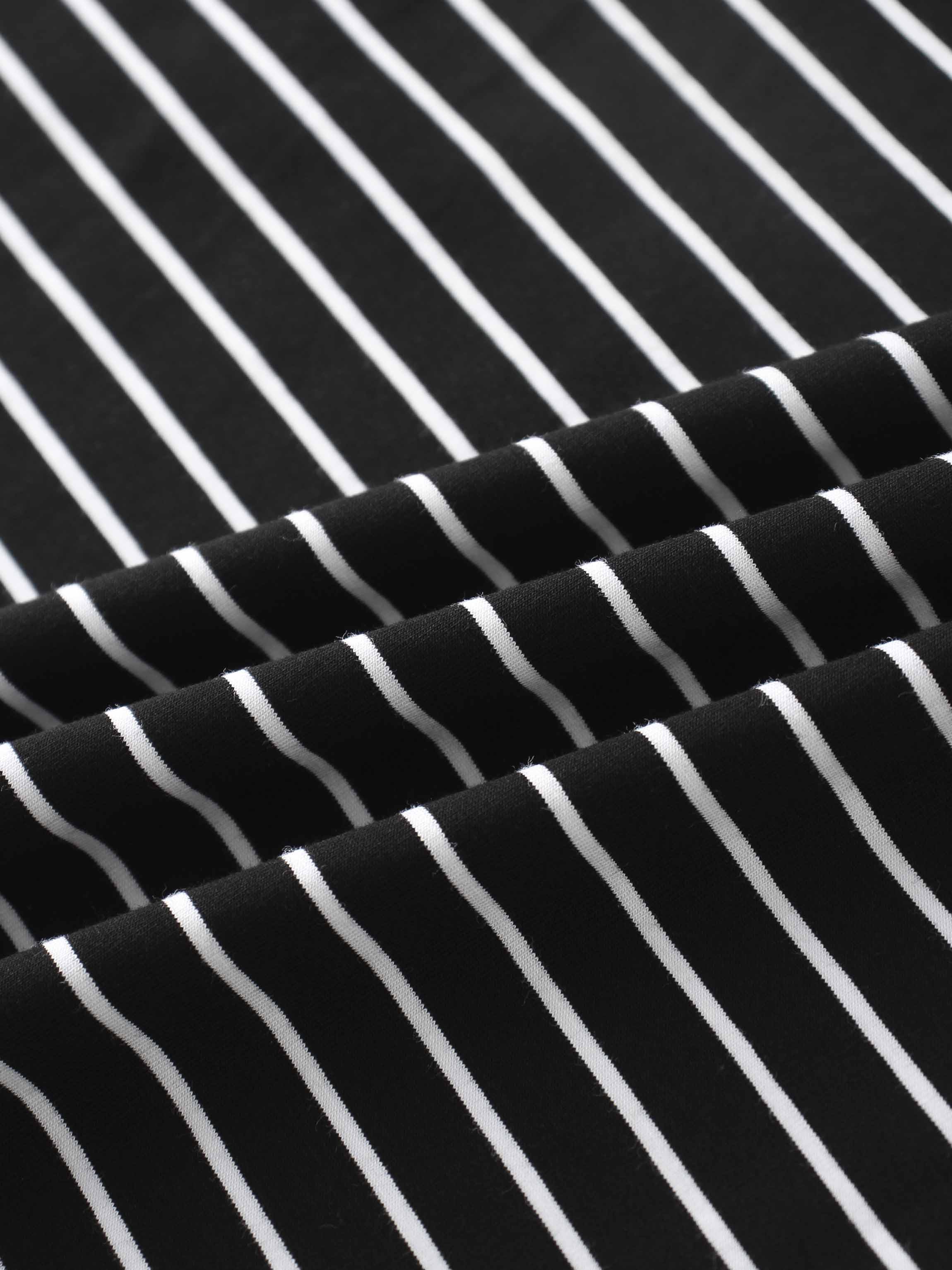 Flat Striped High V Long Sleeve-Black/White