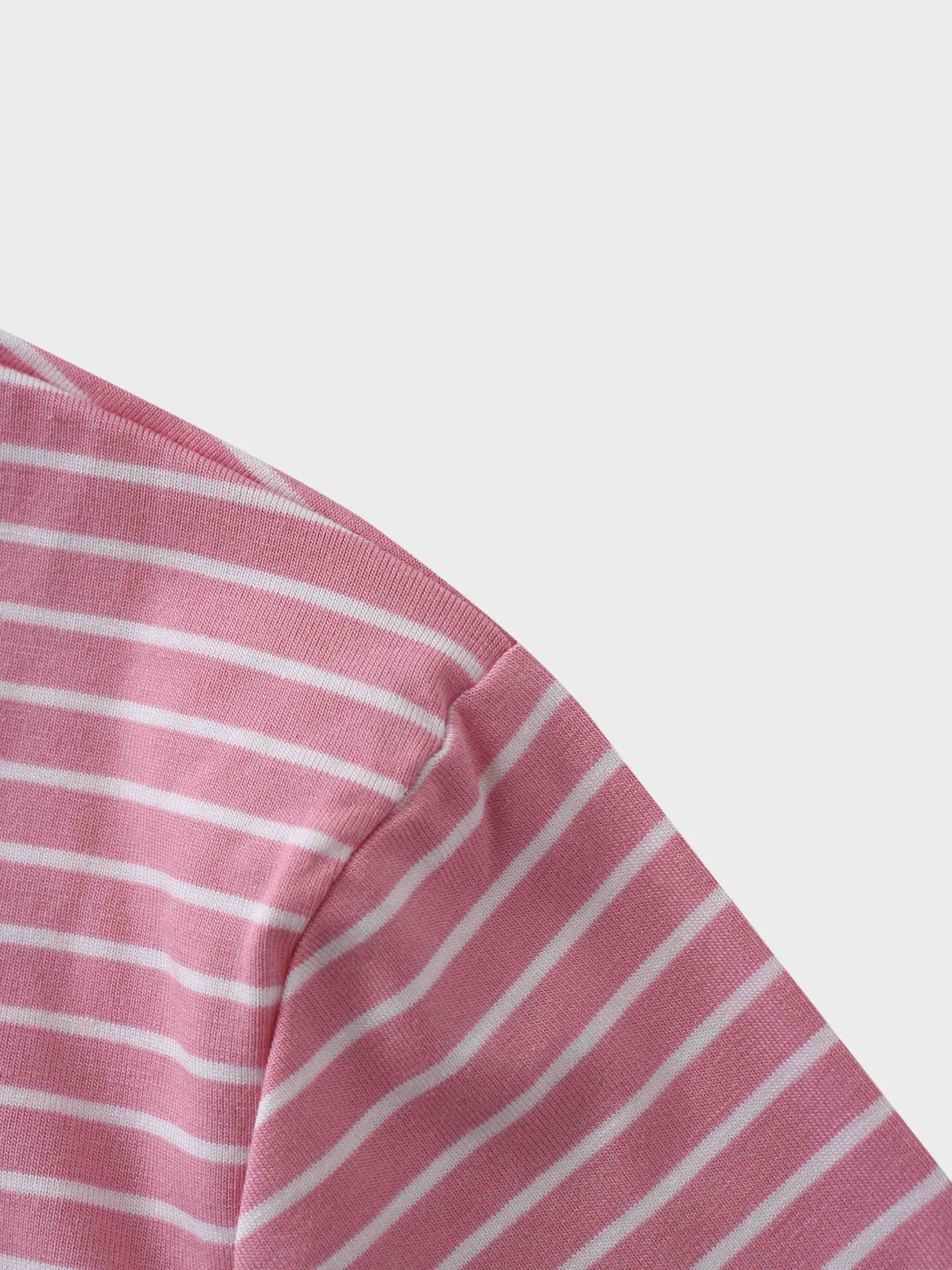 Flat Striped High V Long Sleeve-Pink/White