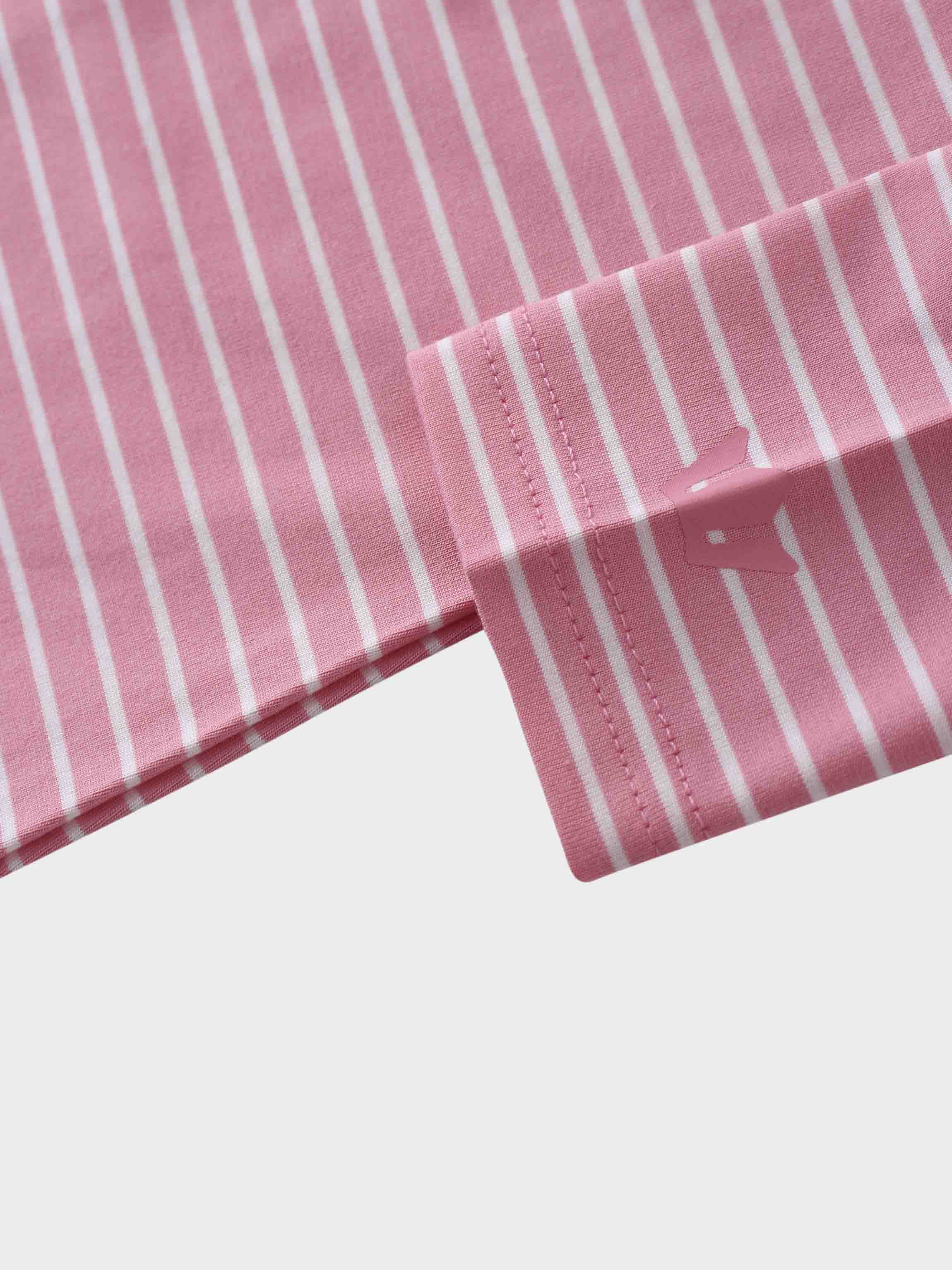 Flat Striped High V Long Sleeve-Pink/White