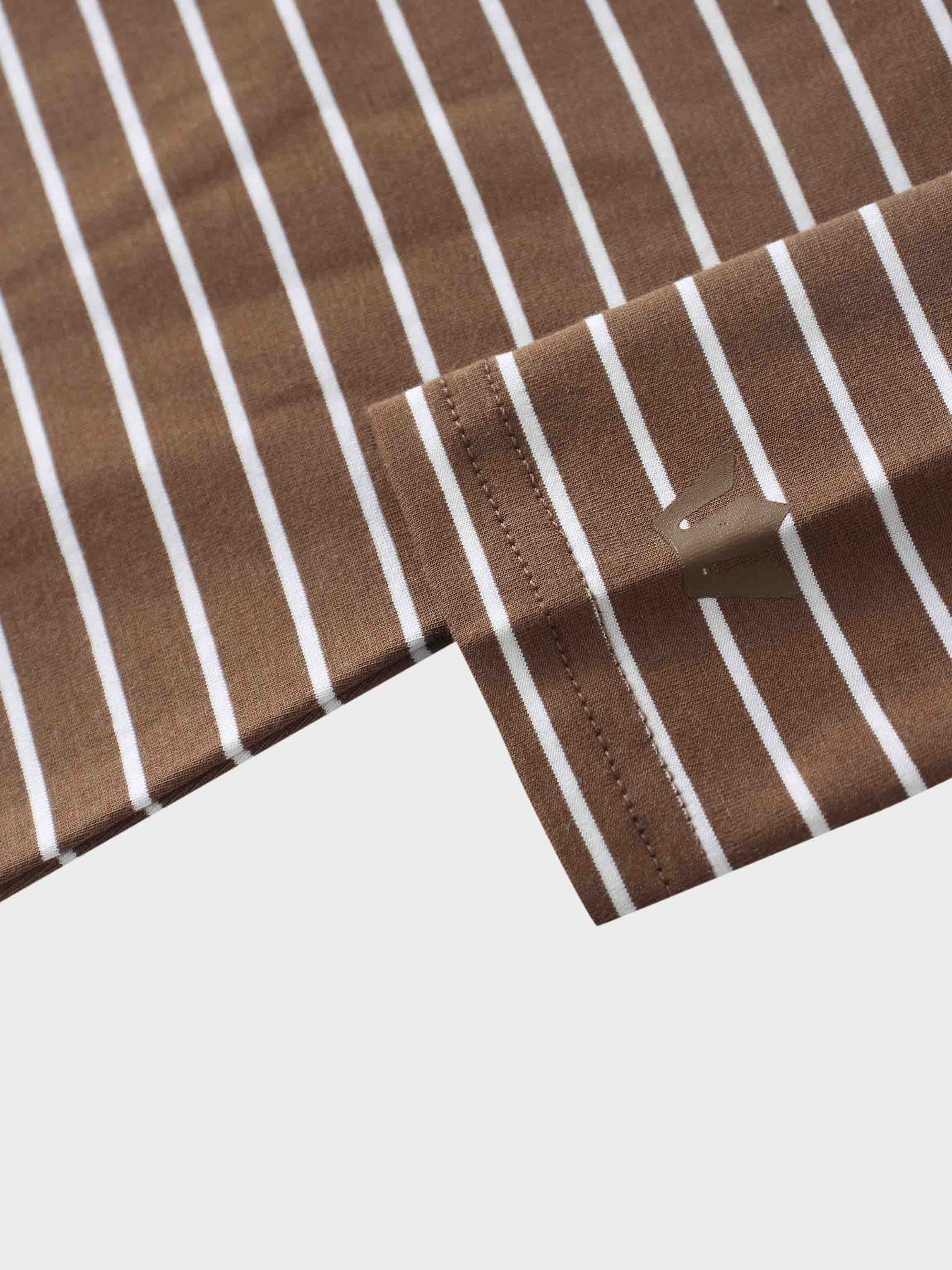 Flat Striped High V Long Sleeve-Brown/White