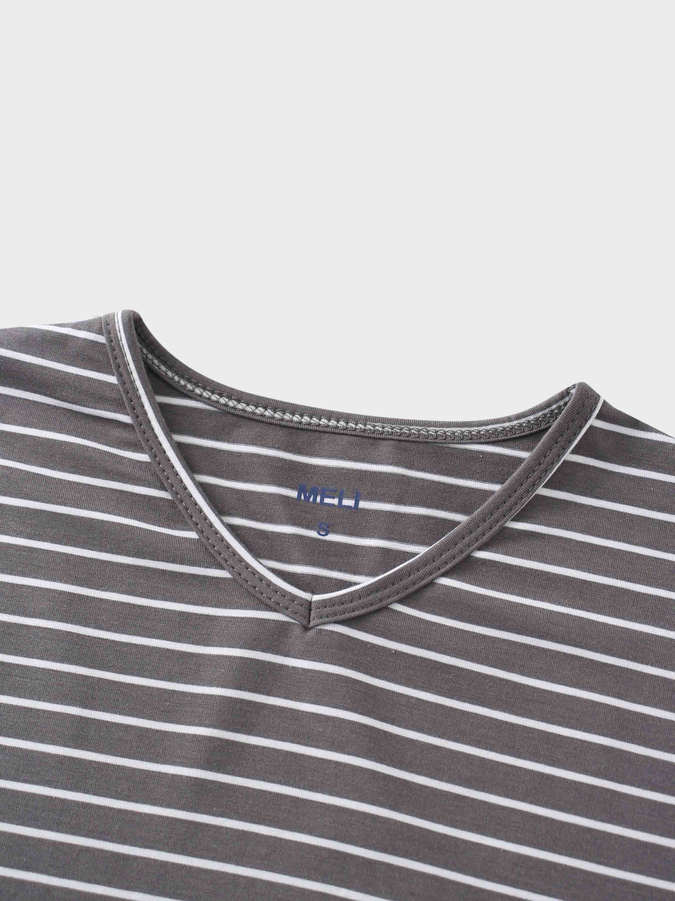 Flat Striped High V Long Sleeve-Grey/White