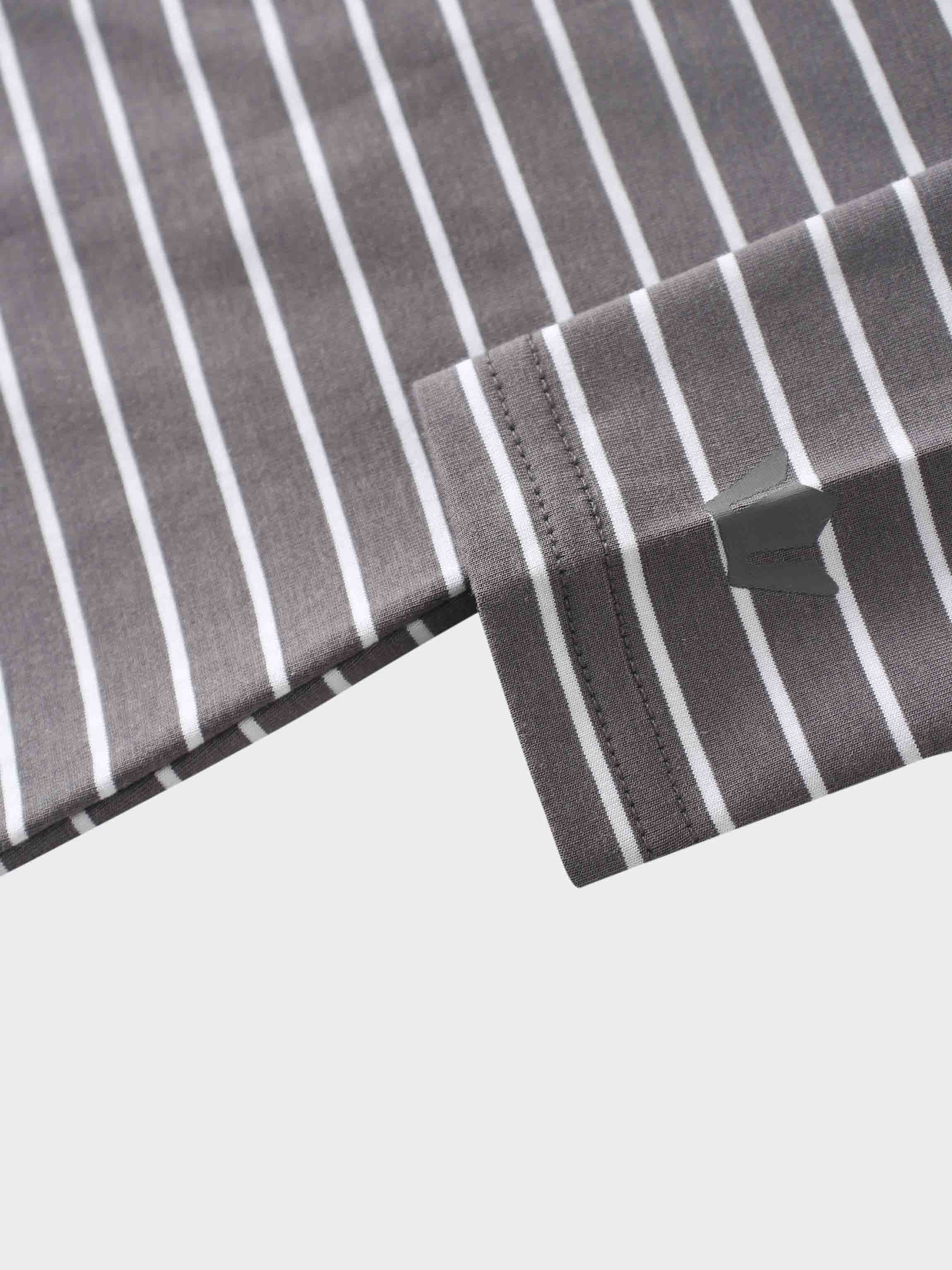 Flat Striped High V Long Sleeve-Grey/White