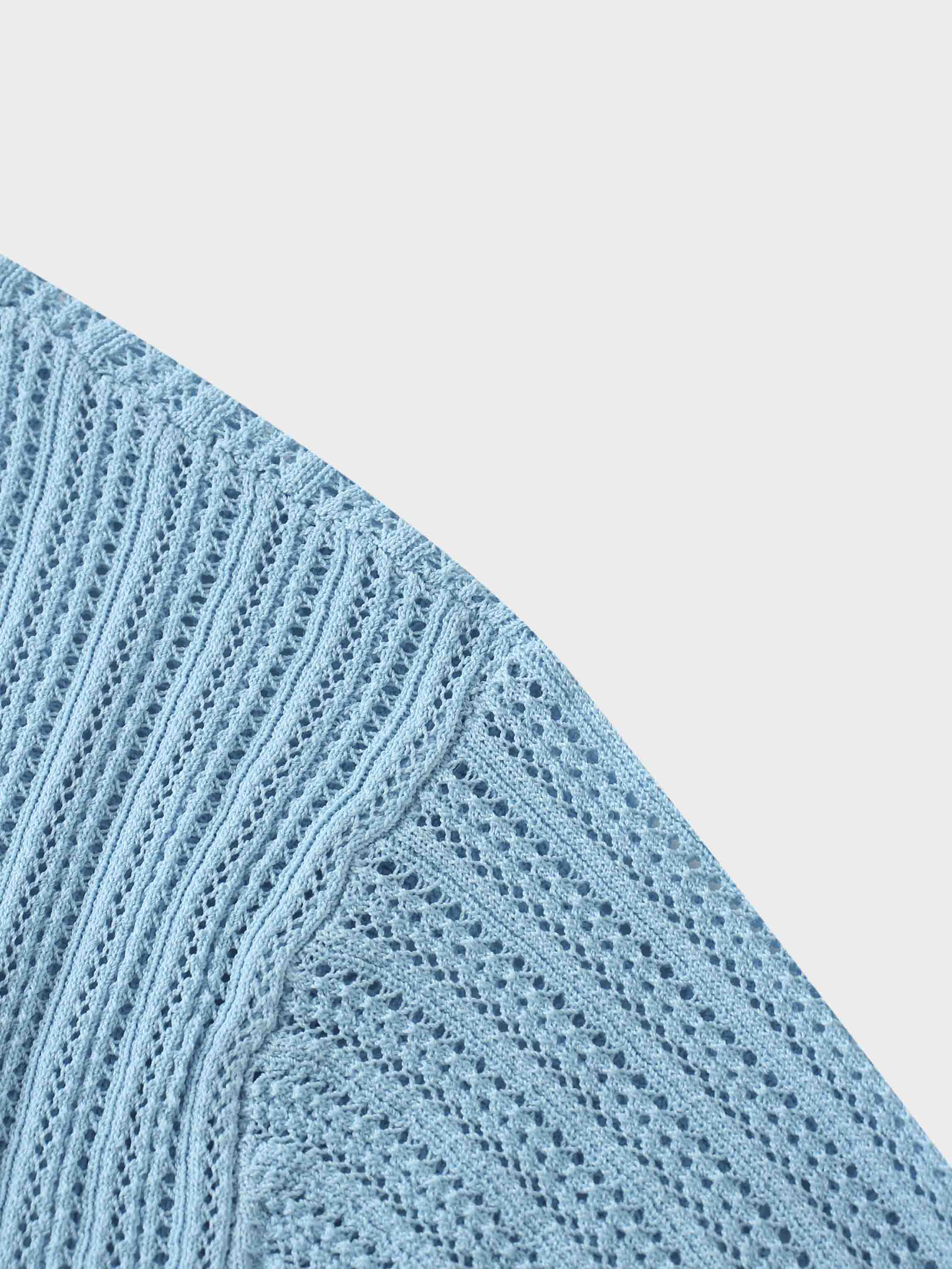 Printed Pointelle Sweater-Light Blue