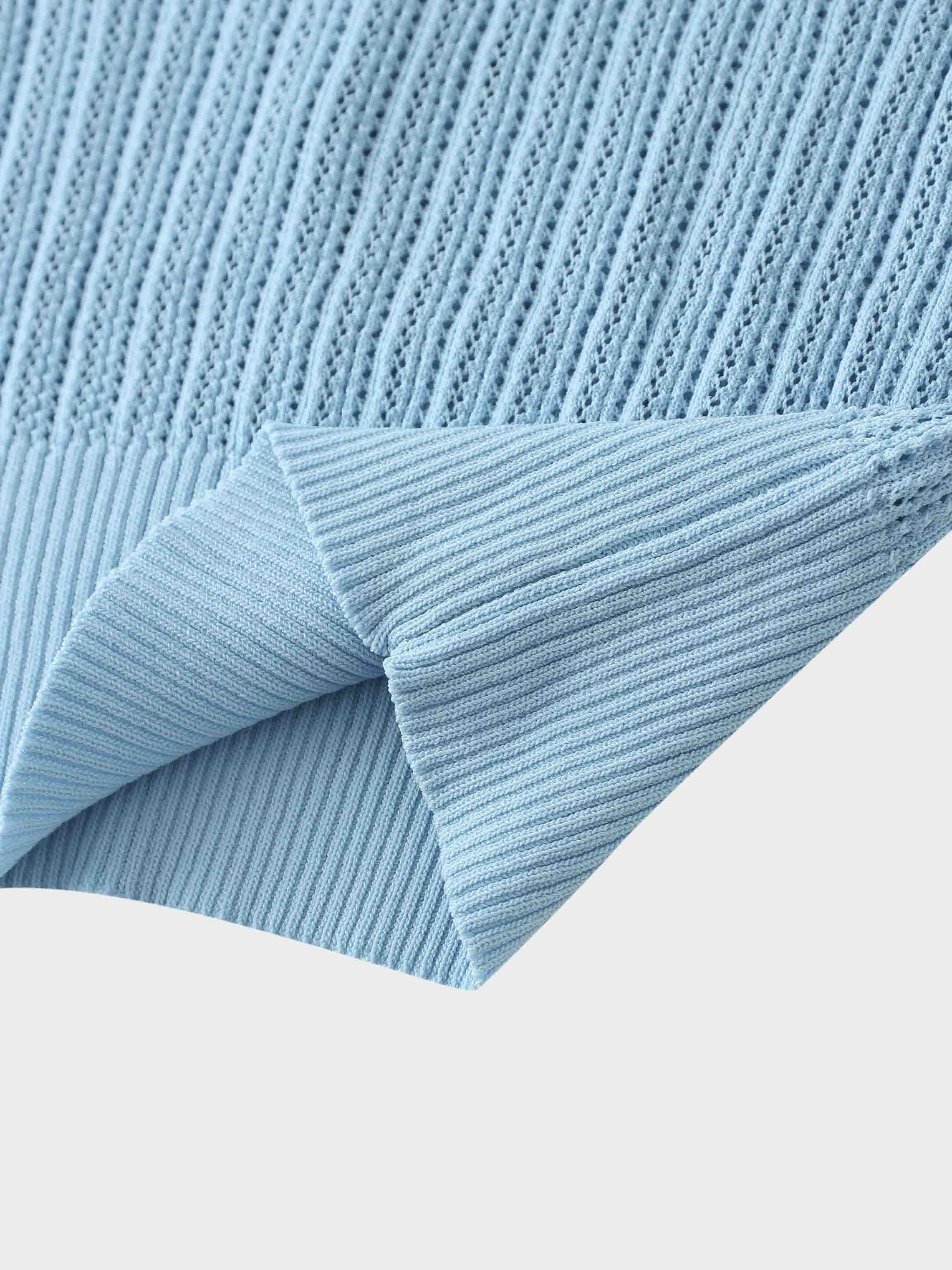 Printed Pointelle Sweater-Light Blue