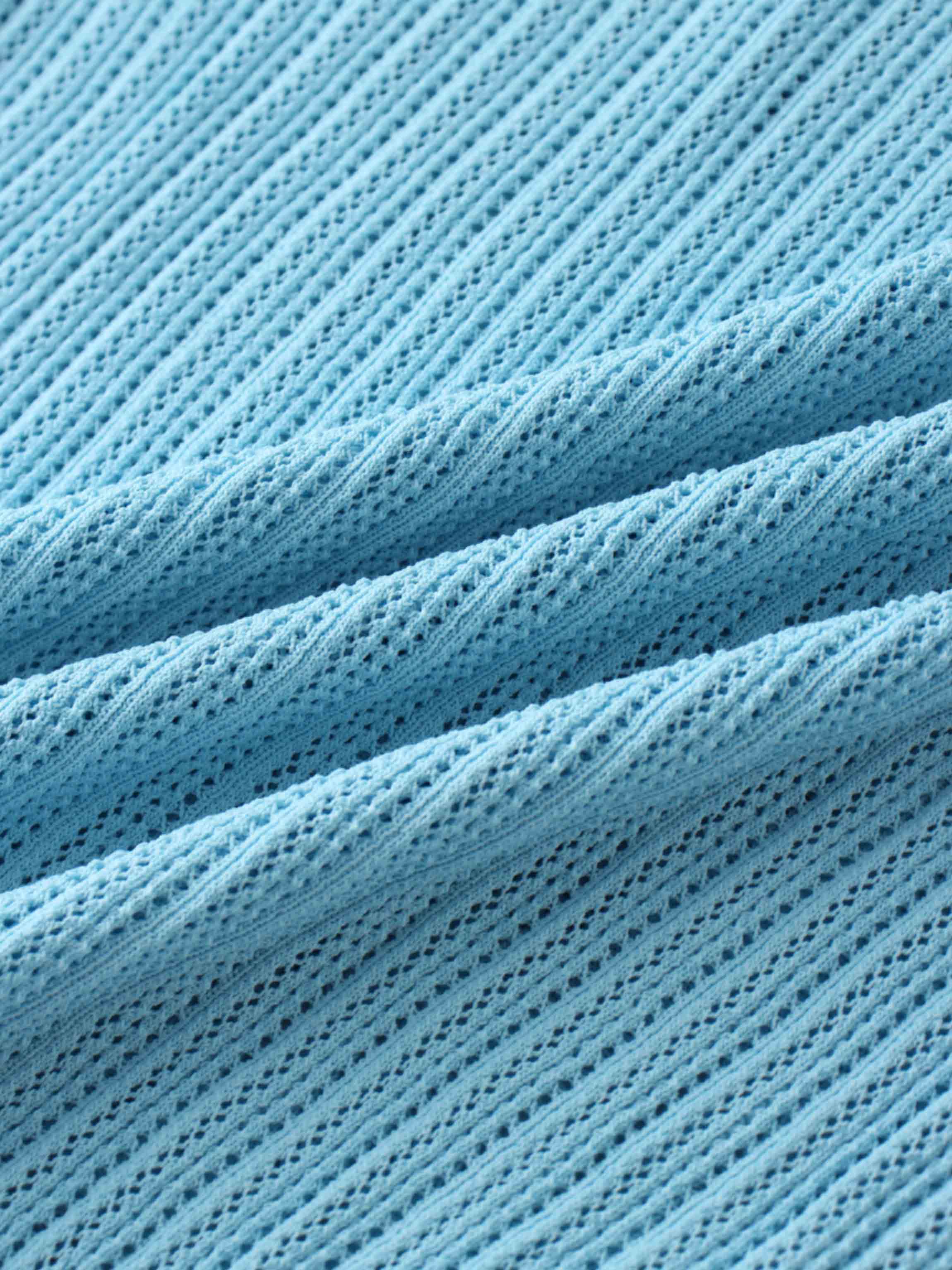 Printed Pointelle Sweater-Light Blue