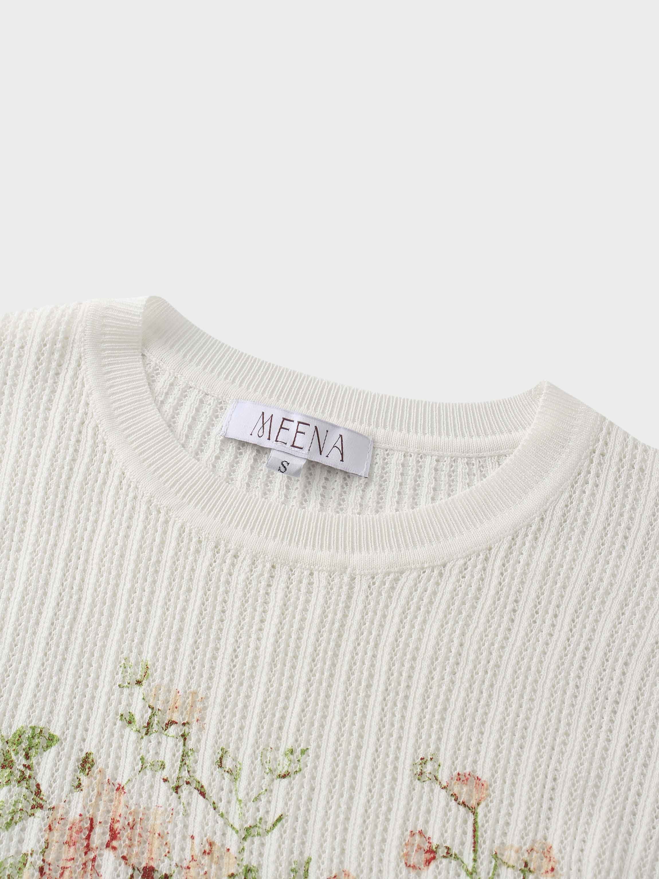 Printed Pointelle Sweater-White